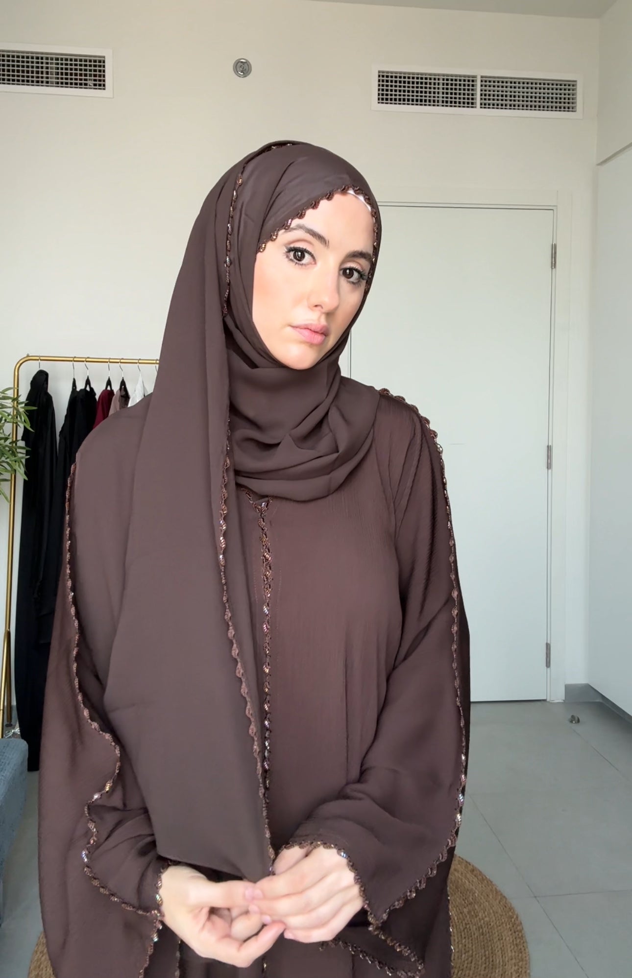 Brown Zoom Abayah with Embrodiery detail