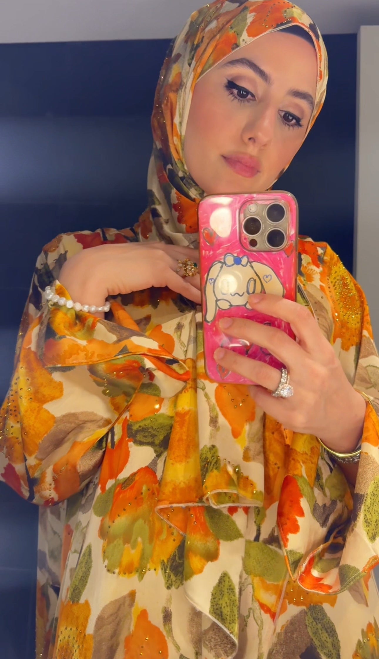 Orange 🍊 floral Abayah with matching scarf