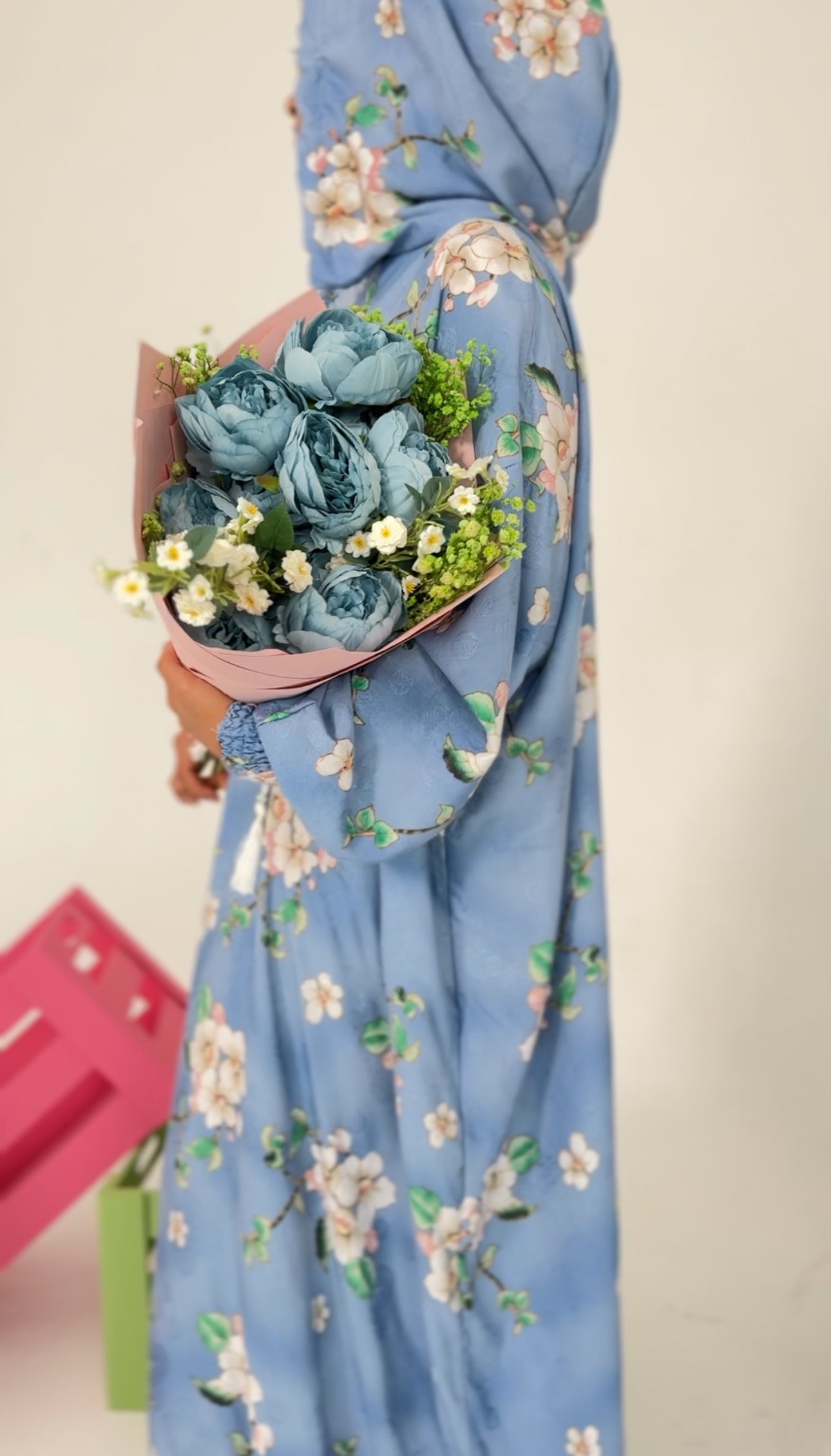 Blue and white orchid burqa