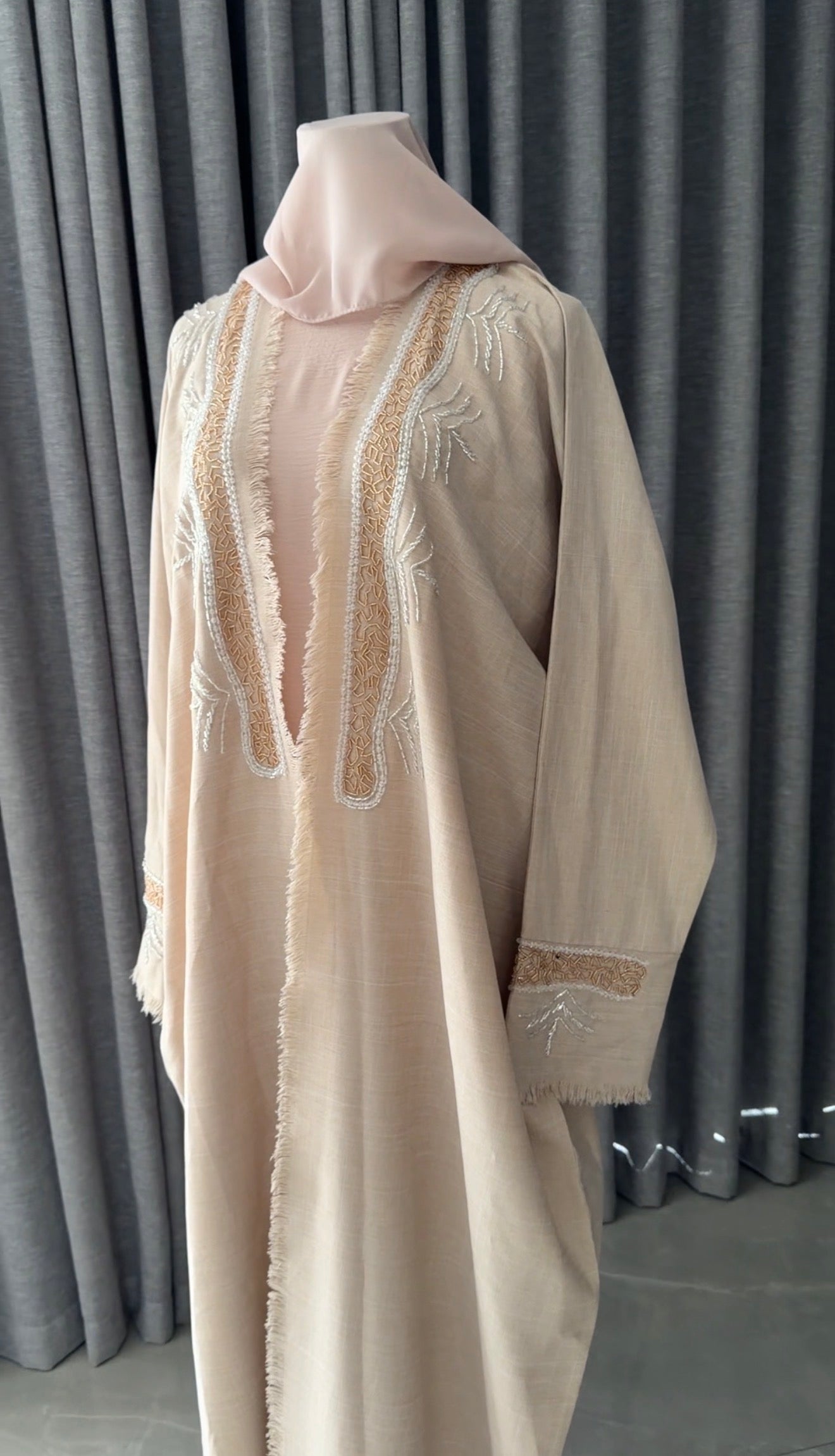 Beige Palm Beaded Abayah
