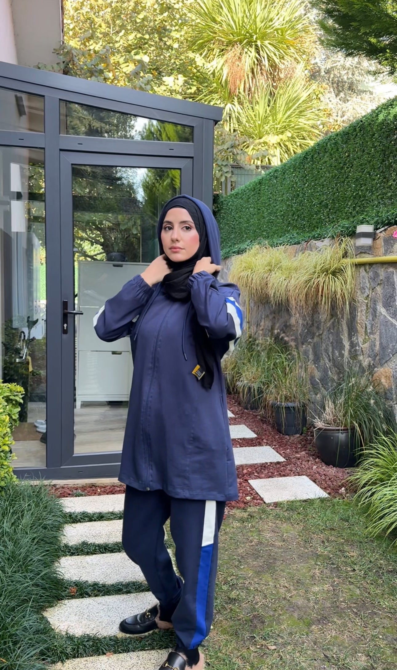 Navy tracksuit set with white stripes