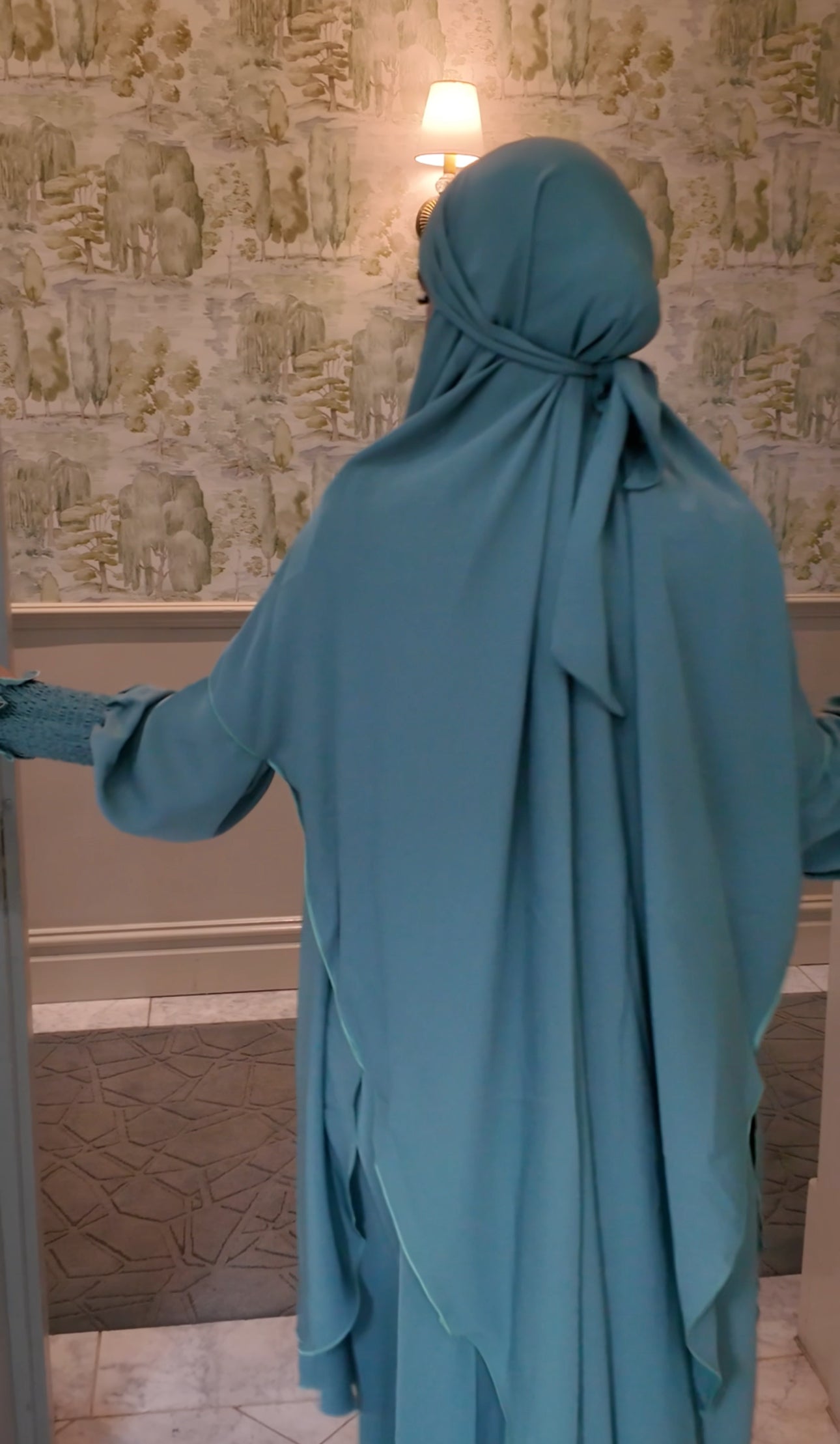 Green Nada fabric Jilbab with long sleeve inner