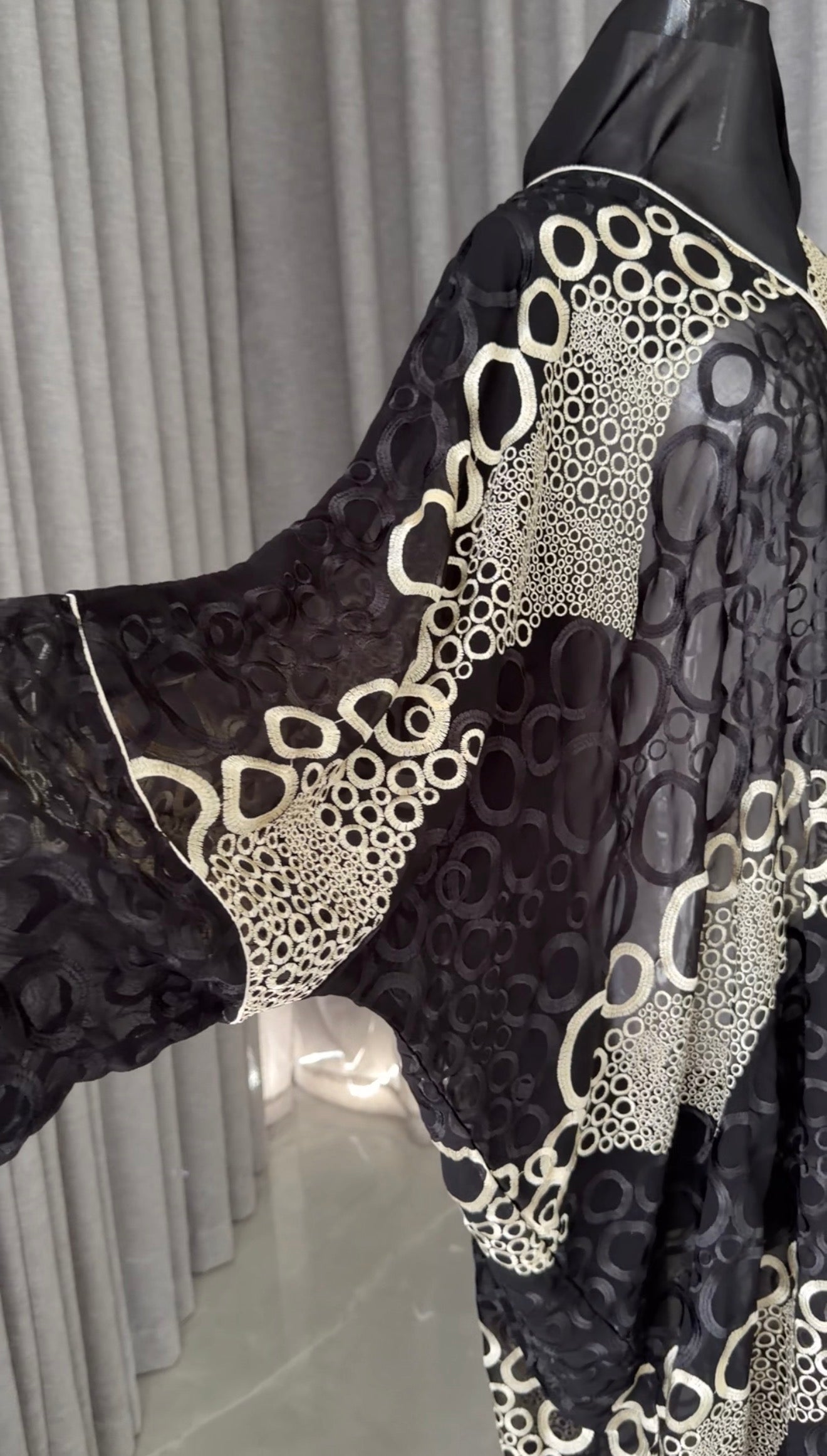 Black Net Abayah with Gold Embroidery Design 2