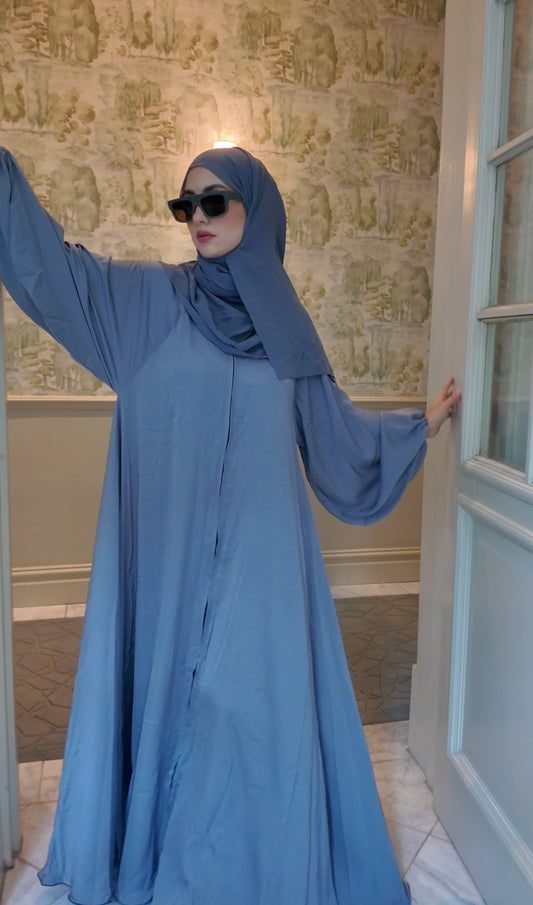 Silver flow Abayah with attached hijab