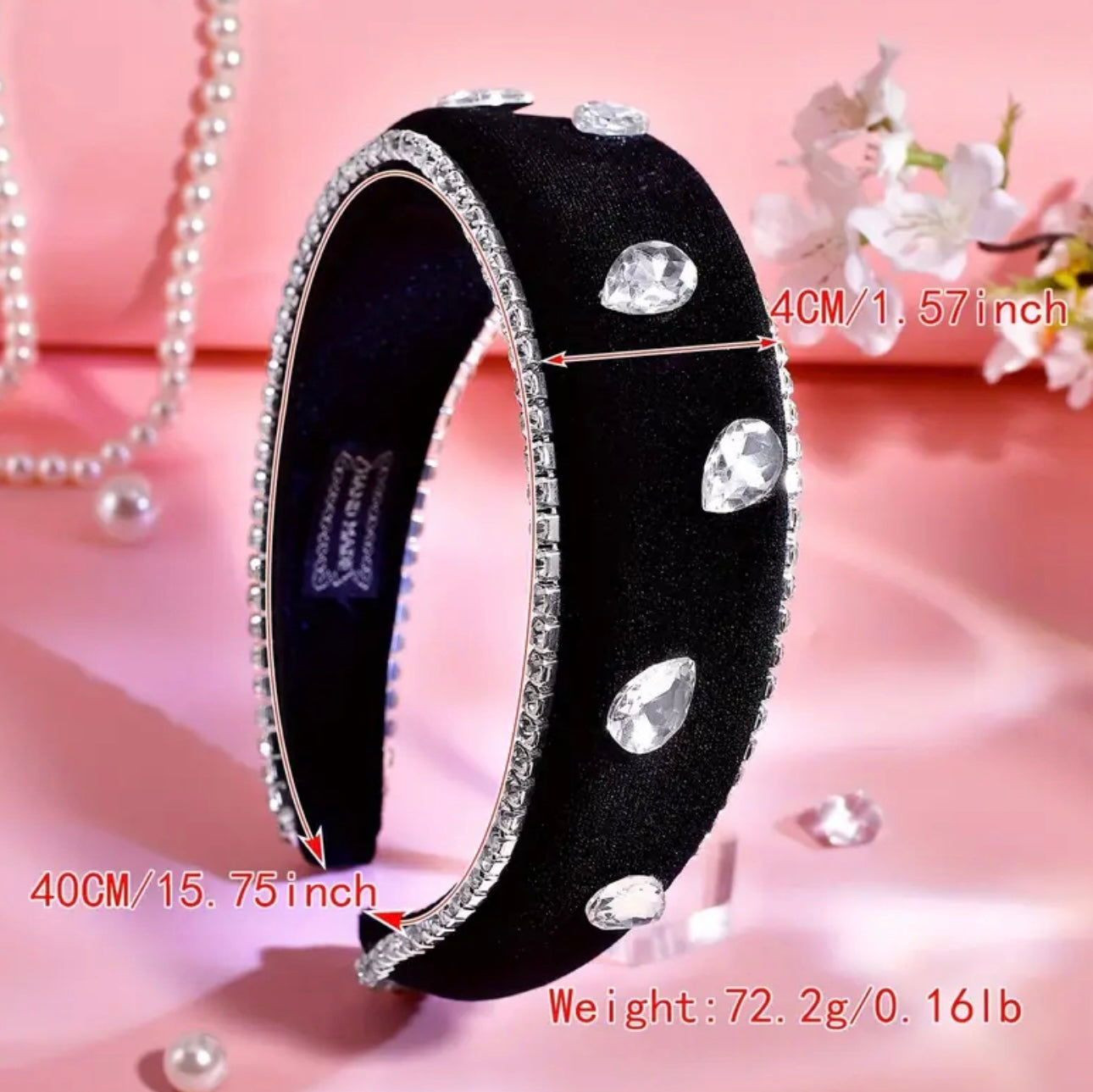 Black Velvet with Diamond Beadwork Alice Band