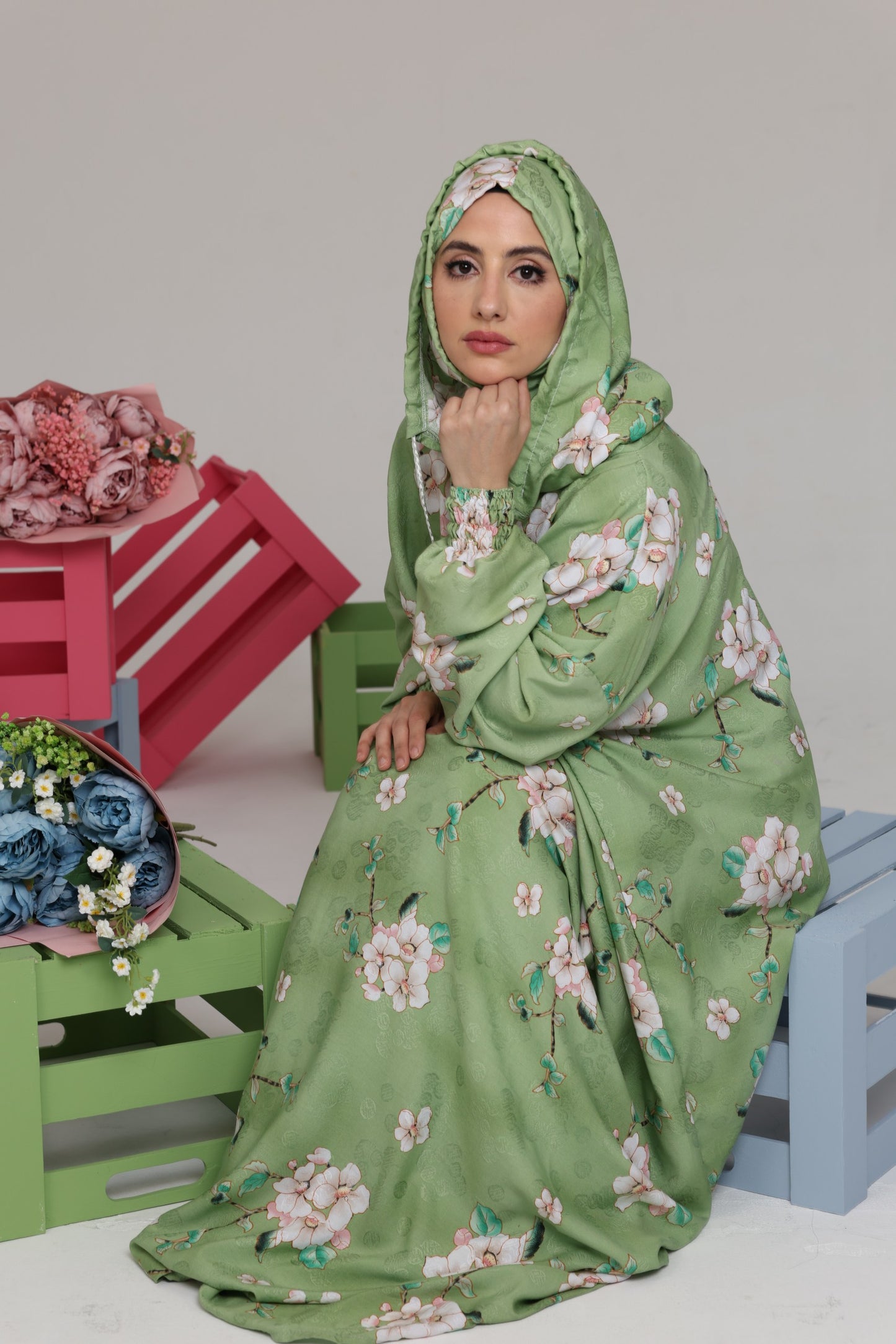 Blue and white orchid burqa
