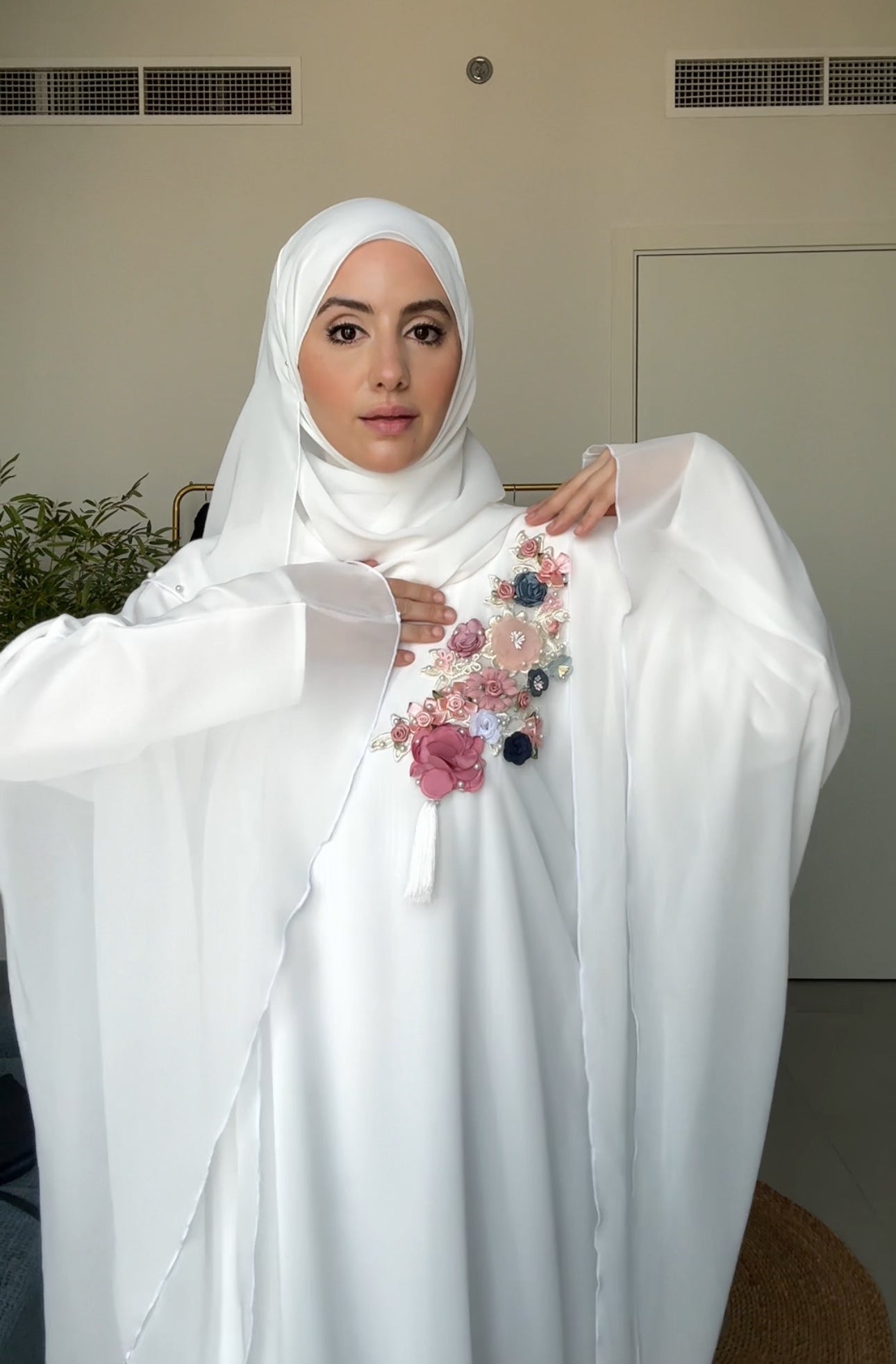 White Nikah Abayah with flower