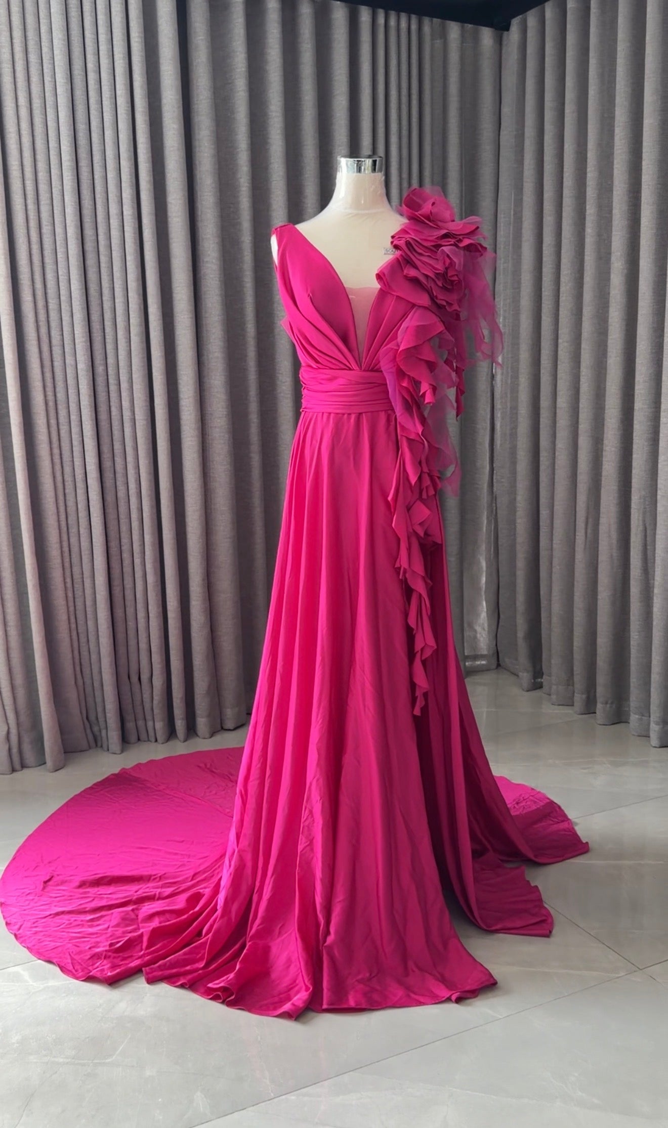 Pink floral bridal dress