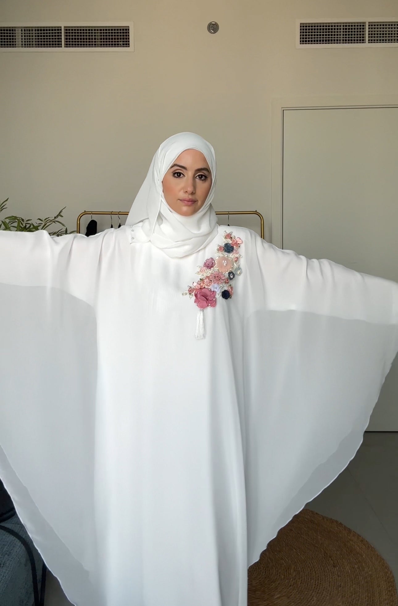 White Nikah Abayah with flower