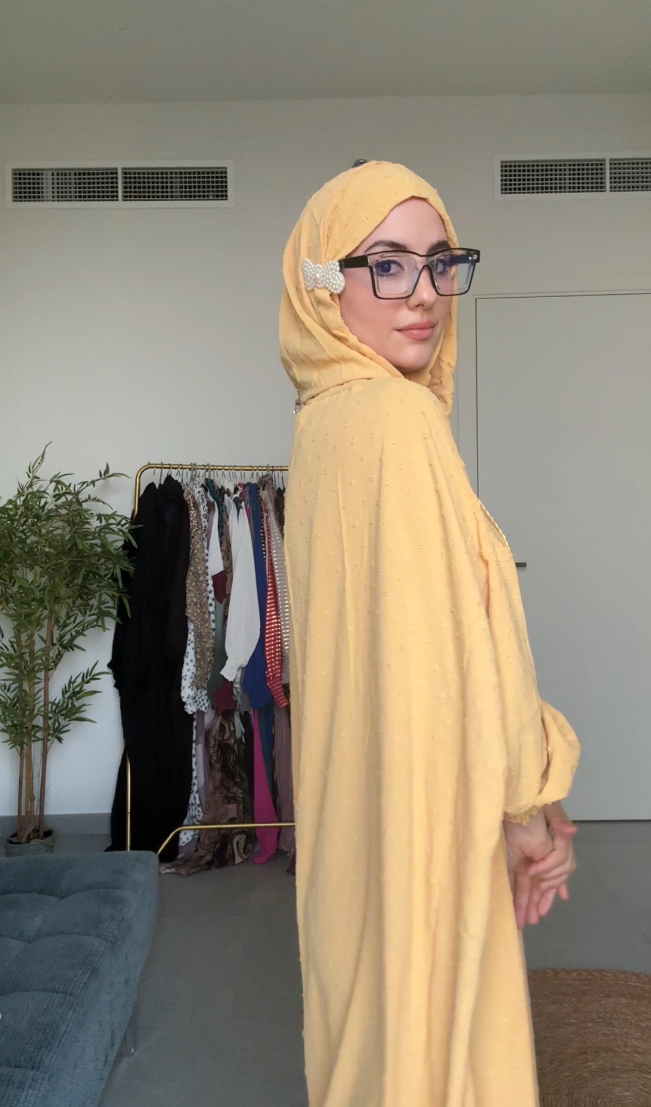 Light yellow burqa with yellow dots