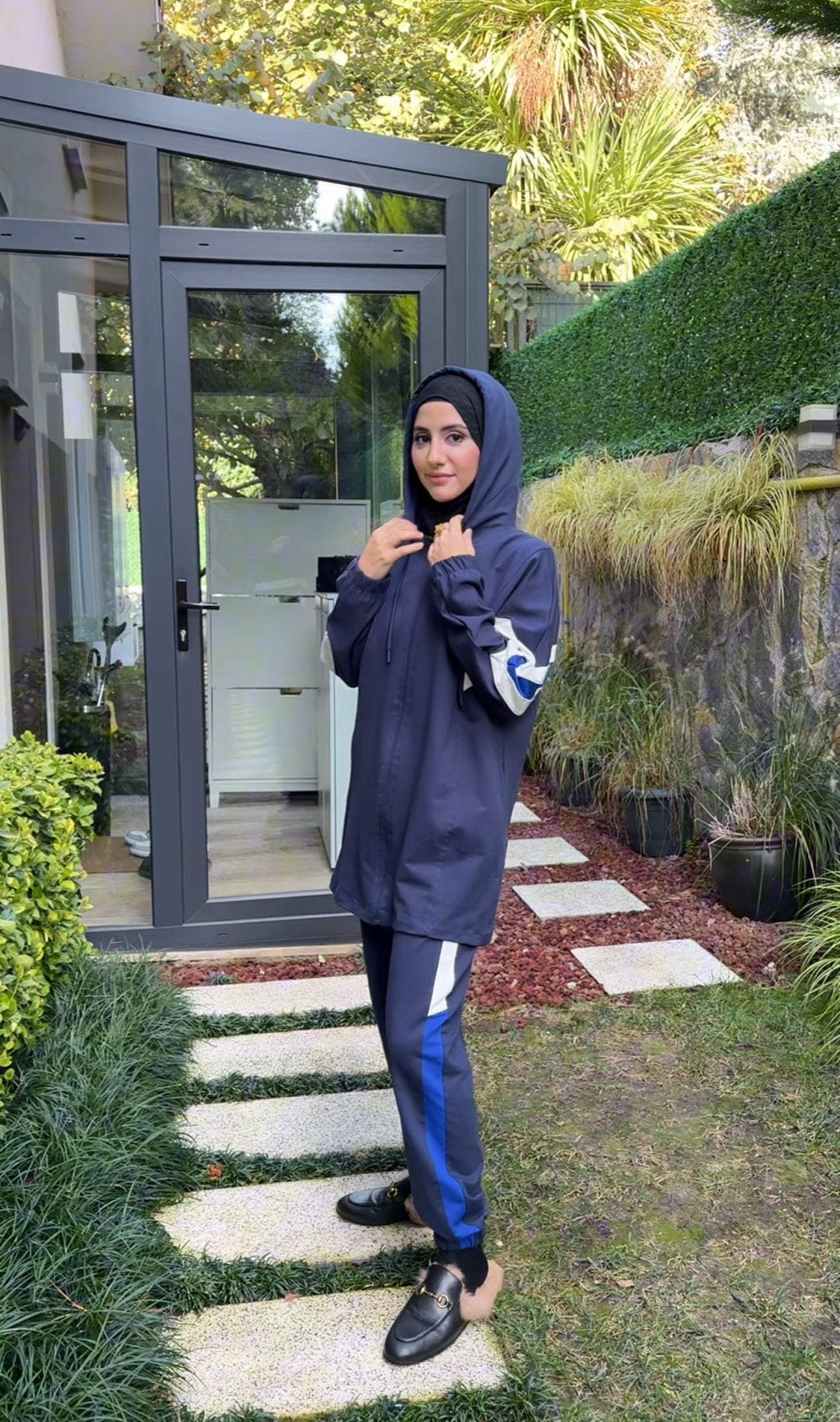 Navy tracksuit set with white stripes