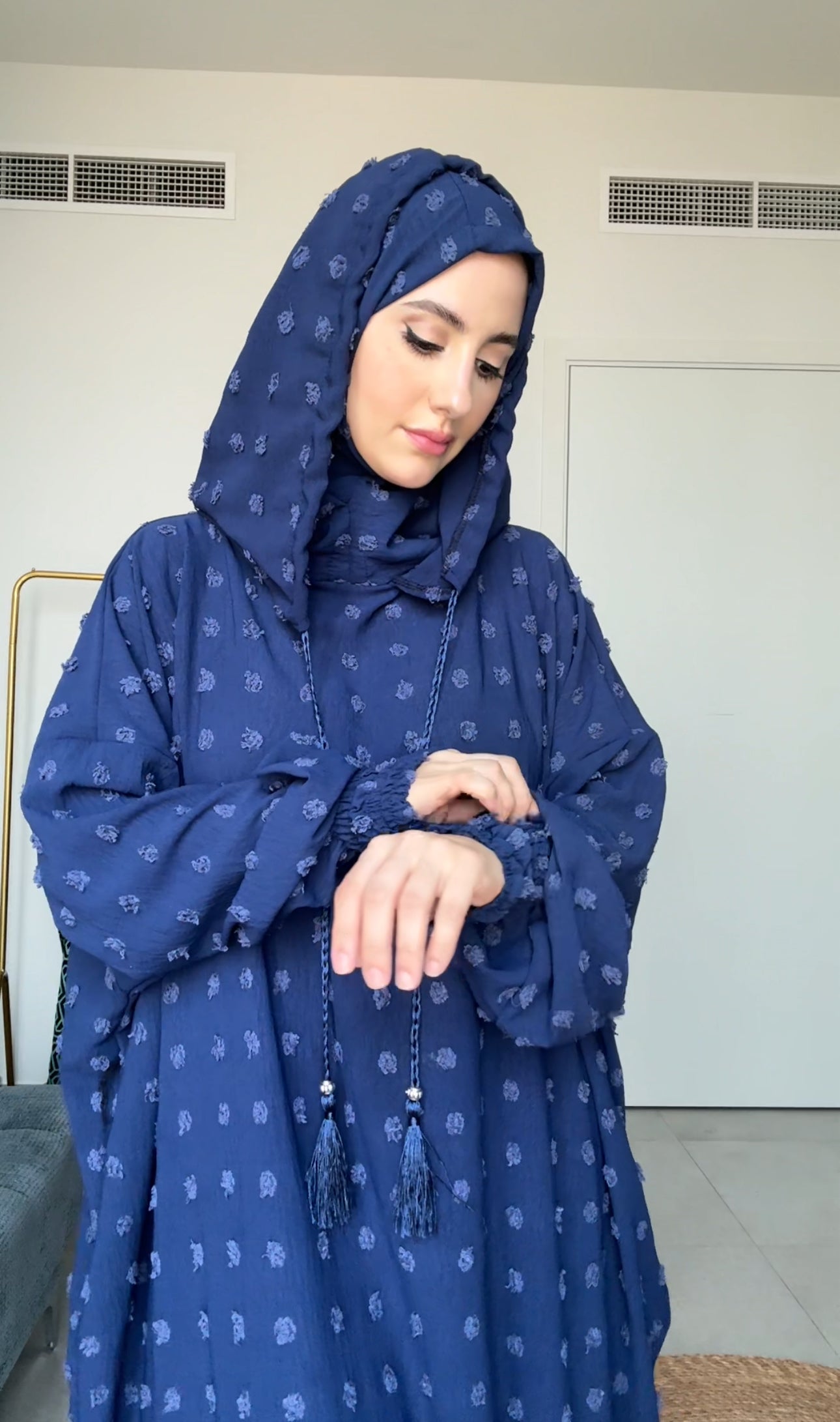 Navy with big dots burqa