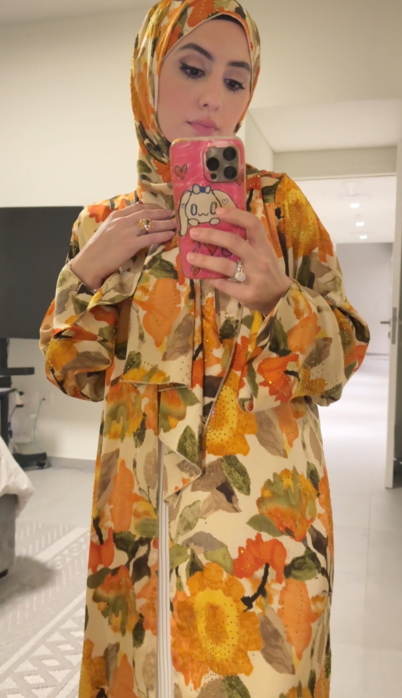 Orange 🍊 floral Abayah with matching scarf