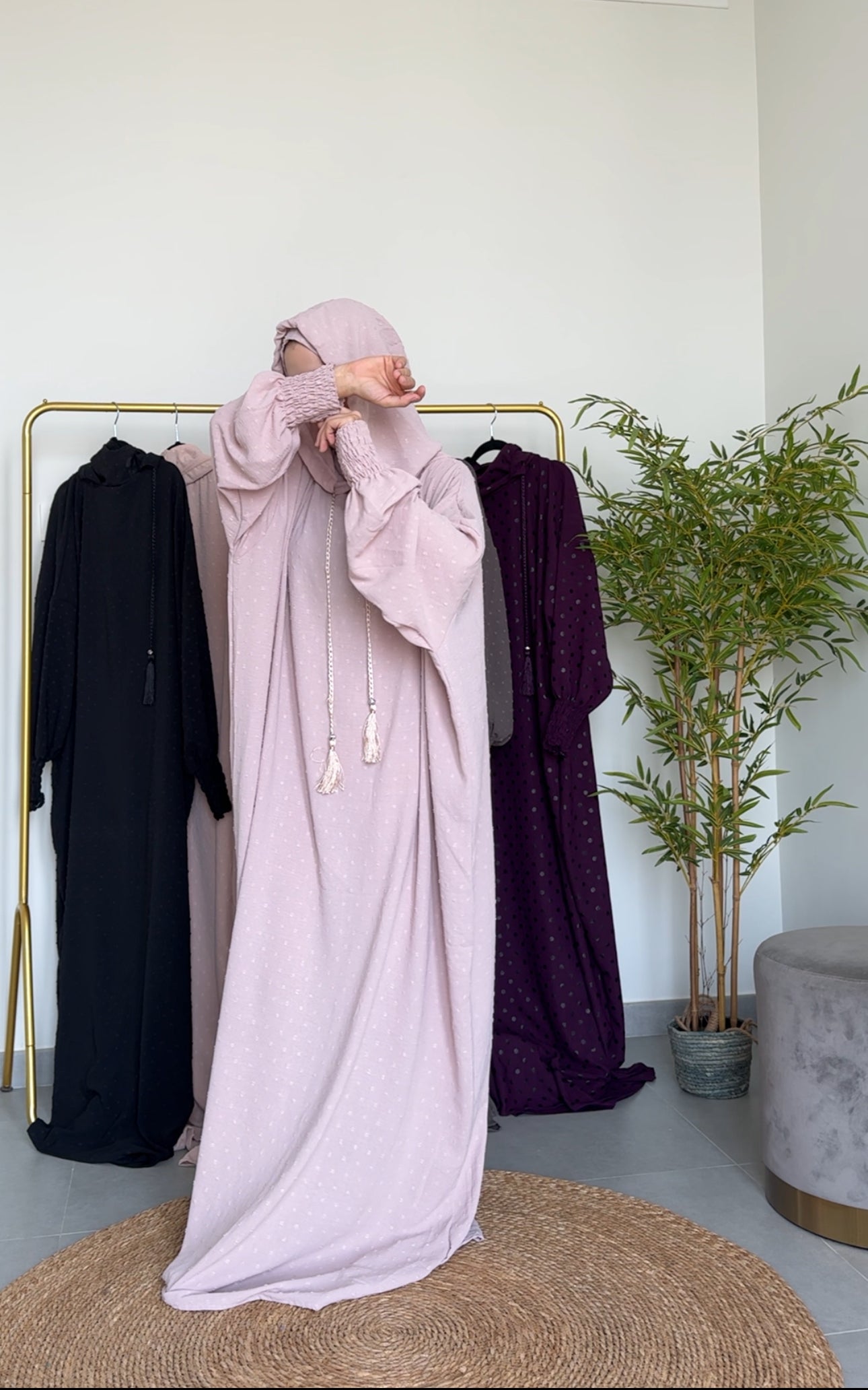 Pinky Beige hoodie burqa with dots