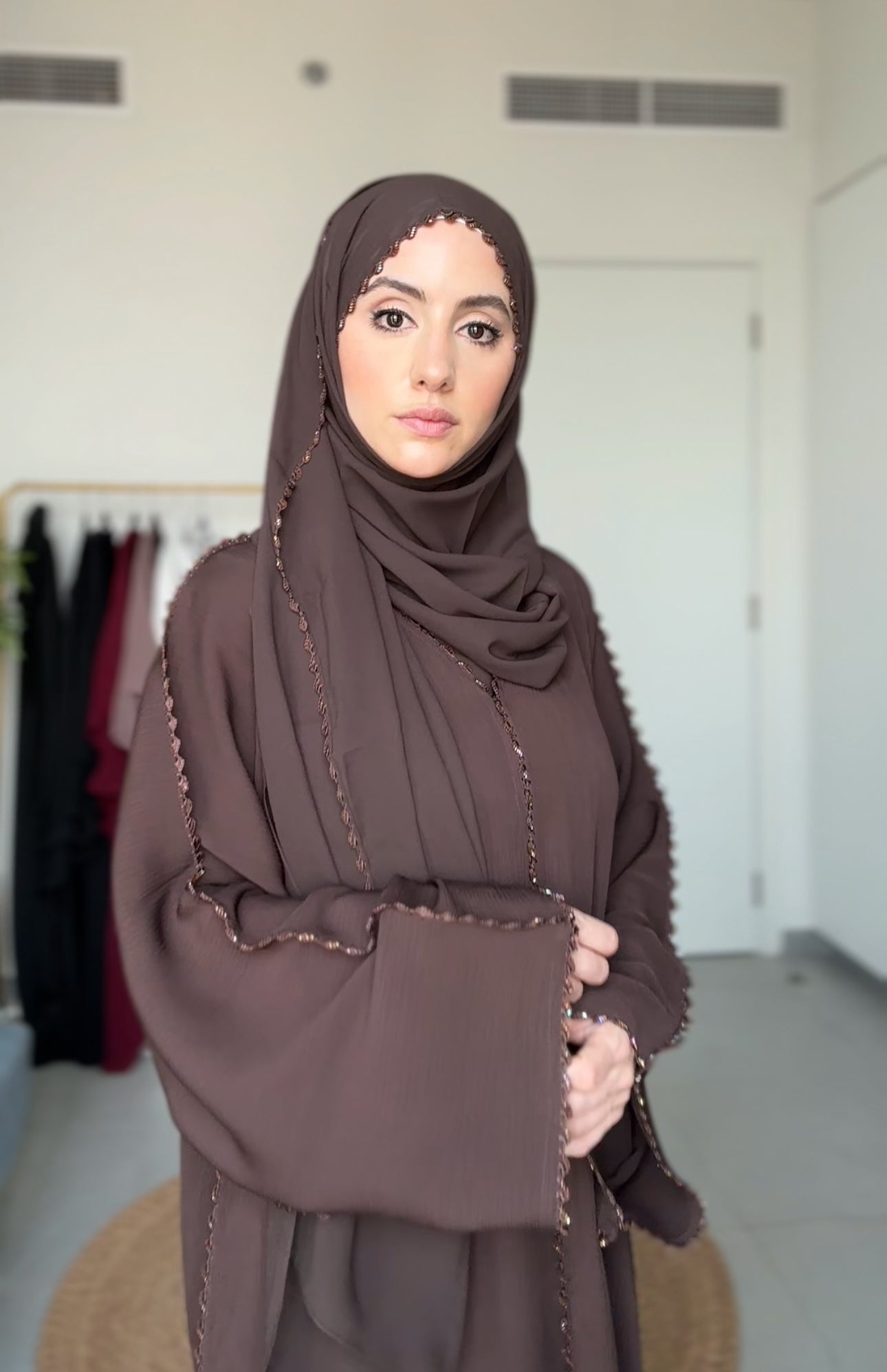 Brown Zoom Abayah with Embrodiery detail