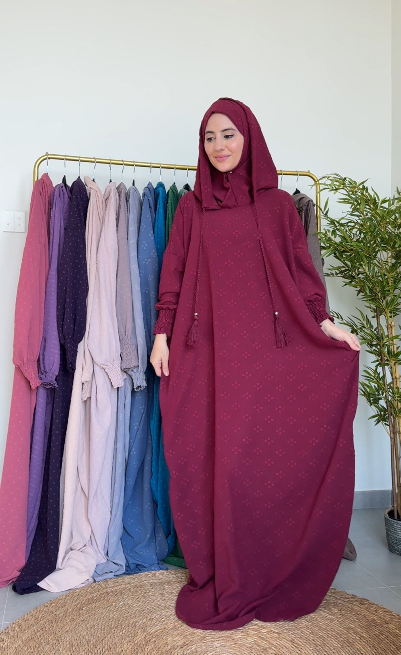 Maroon Burqa with four maroon dots