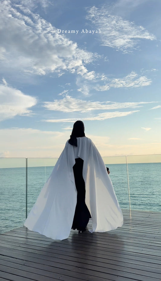 Black pleat Abayah with white shoulders