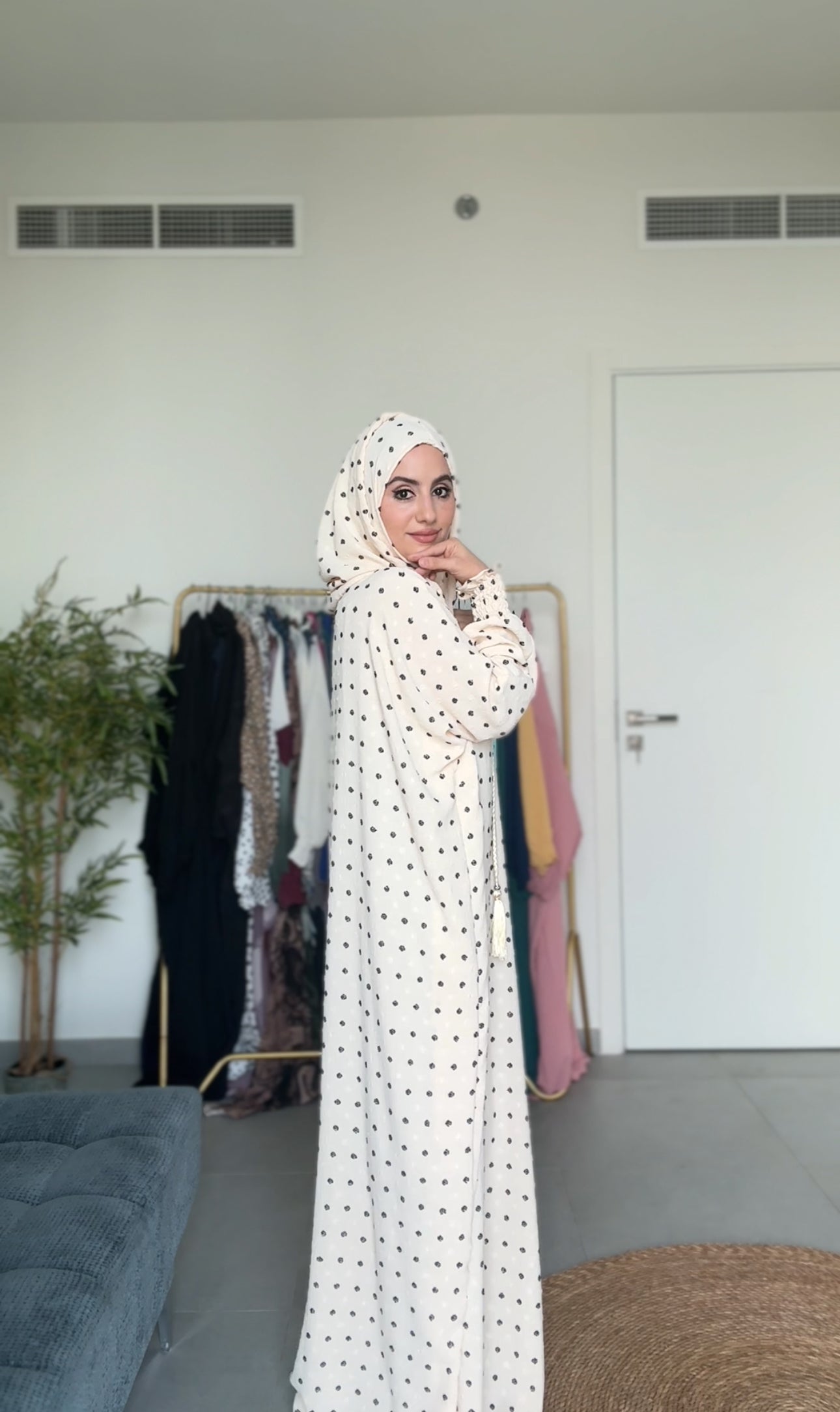 Off white/cream burqa with black dots