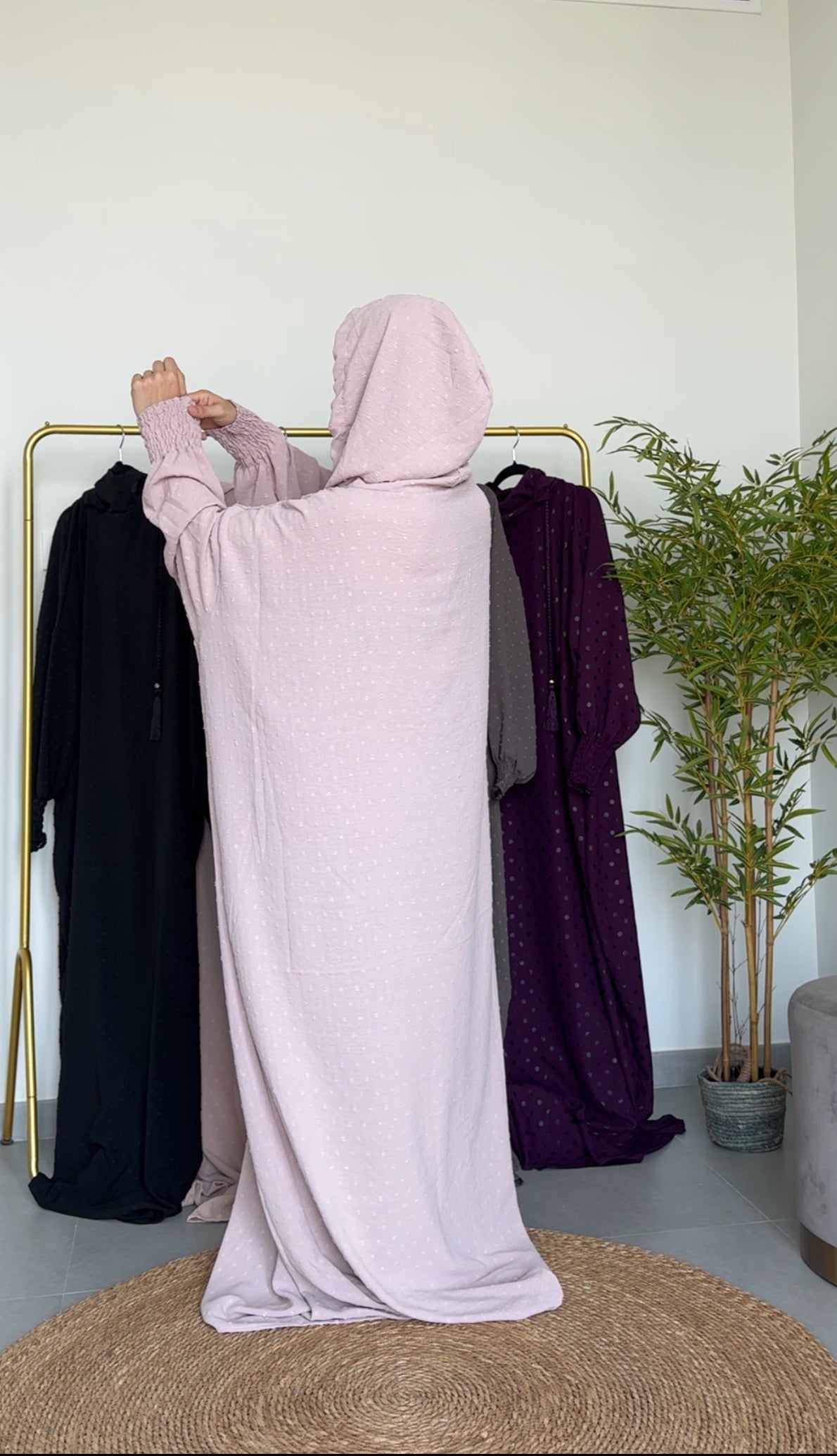 Pinky Beige hoodie burqa with dots