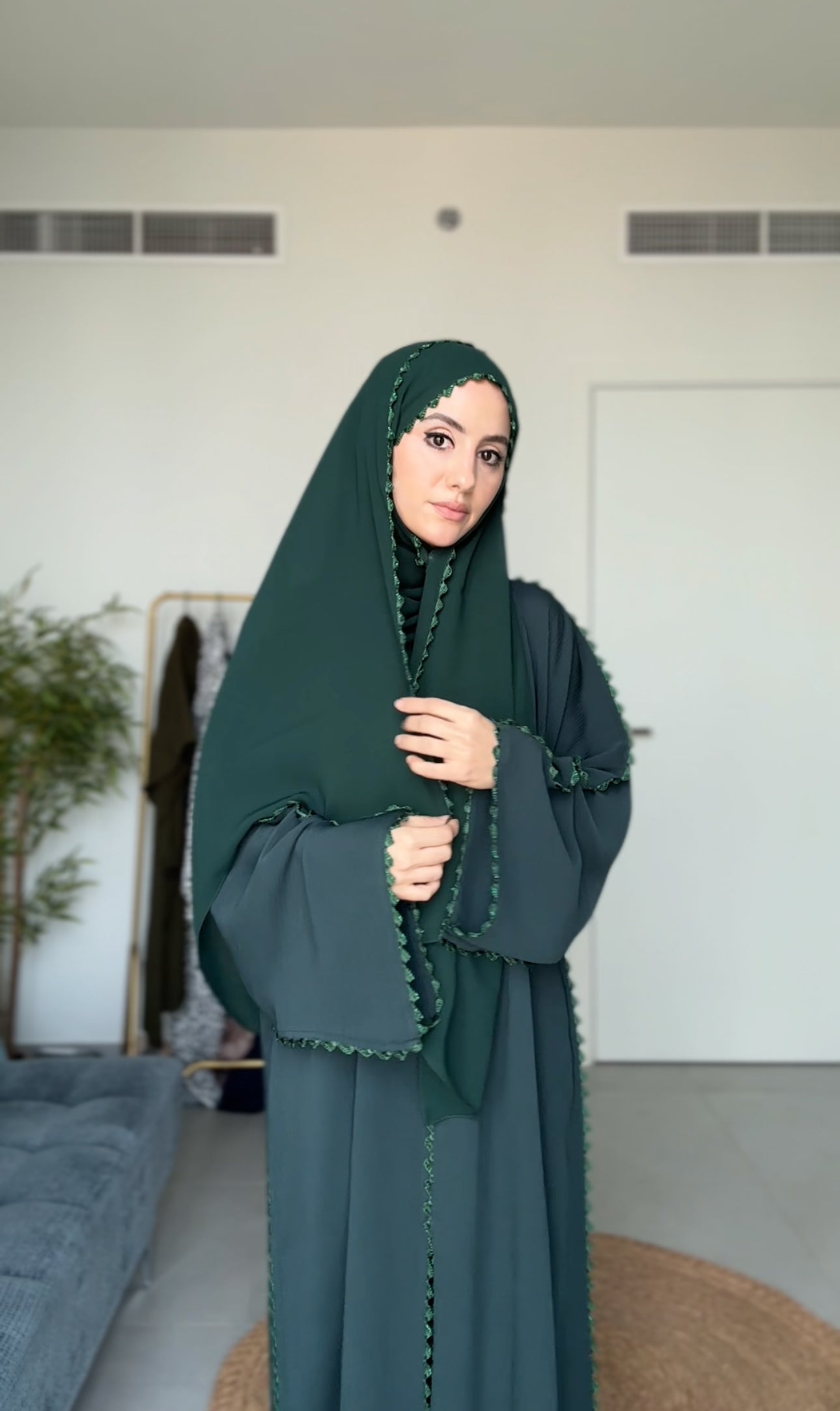 Dark Green Zoom Abayah with Embrodiery detail