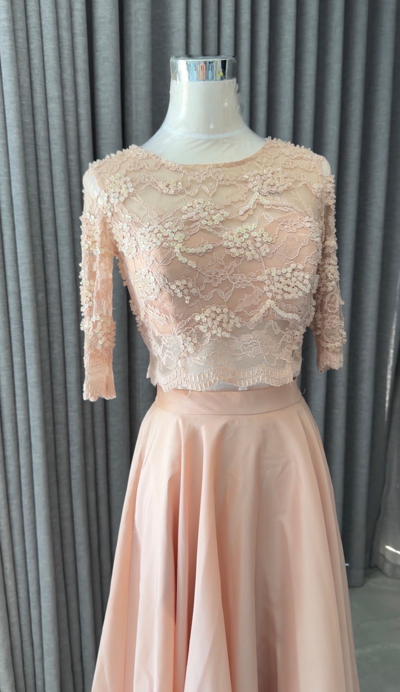 Peach beaded set with skirt