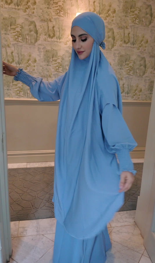 Grayish Blue Nada fabric Jilbab with long sleeve inner