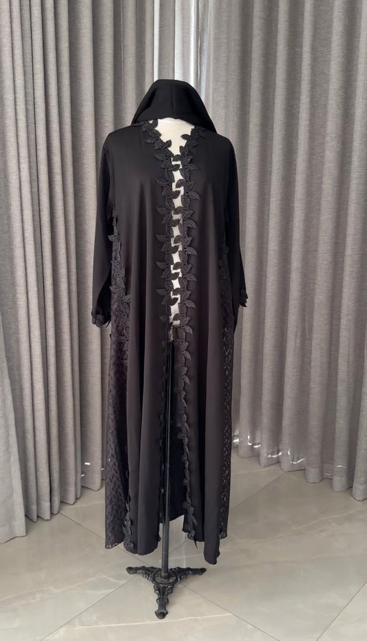 Black abayah with floral lace
