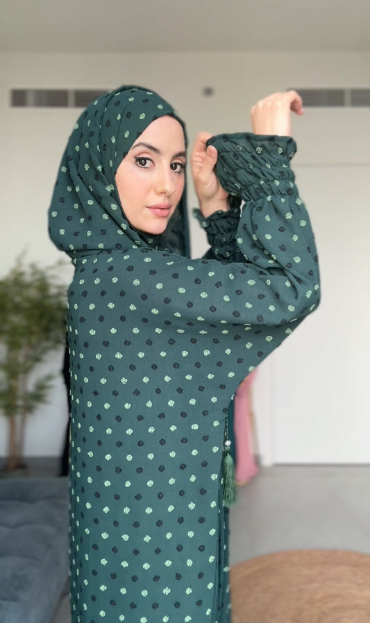 Emerald green burqa with black dots