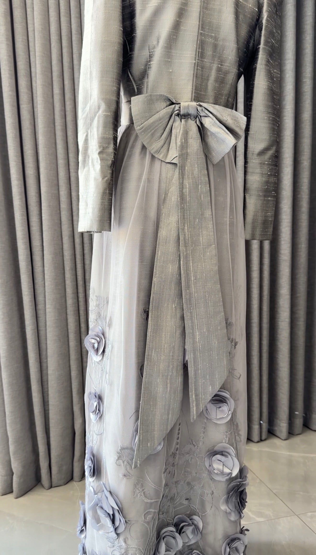 Silver floral lace dress