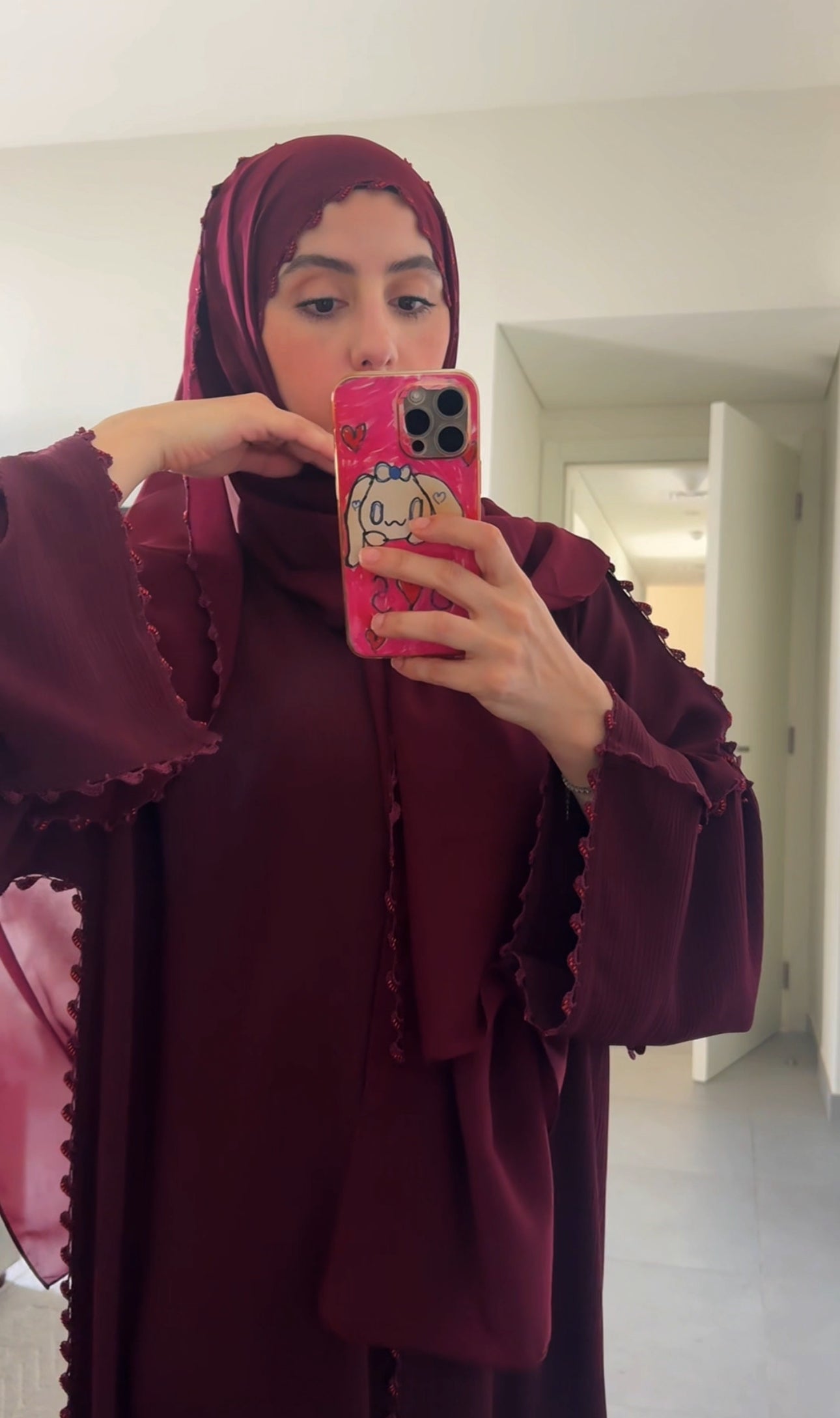 Maroon Zoom Abayah with Embrodiery detail