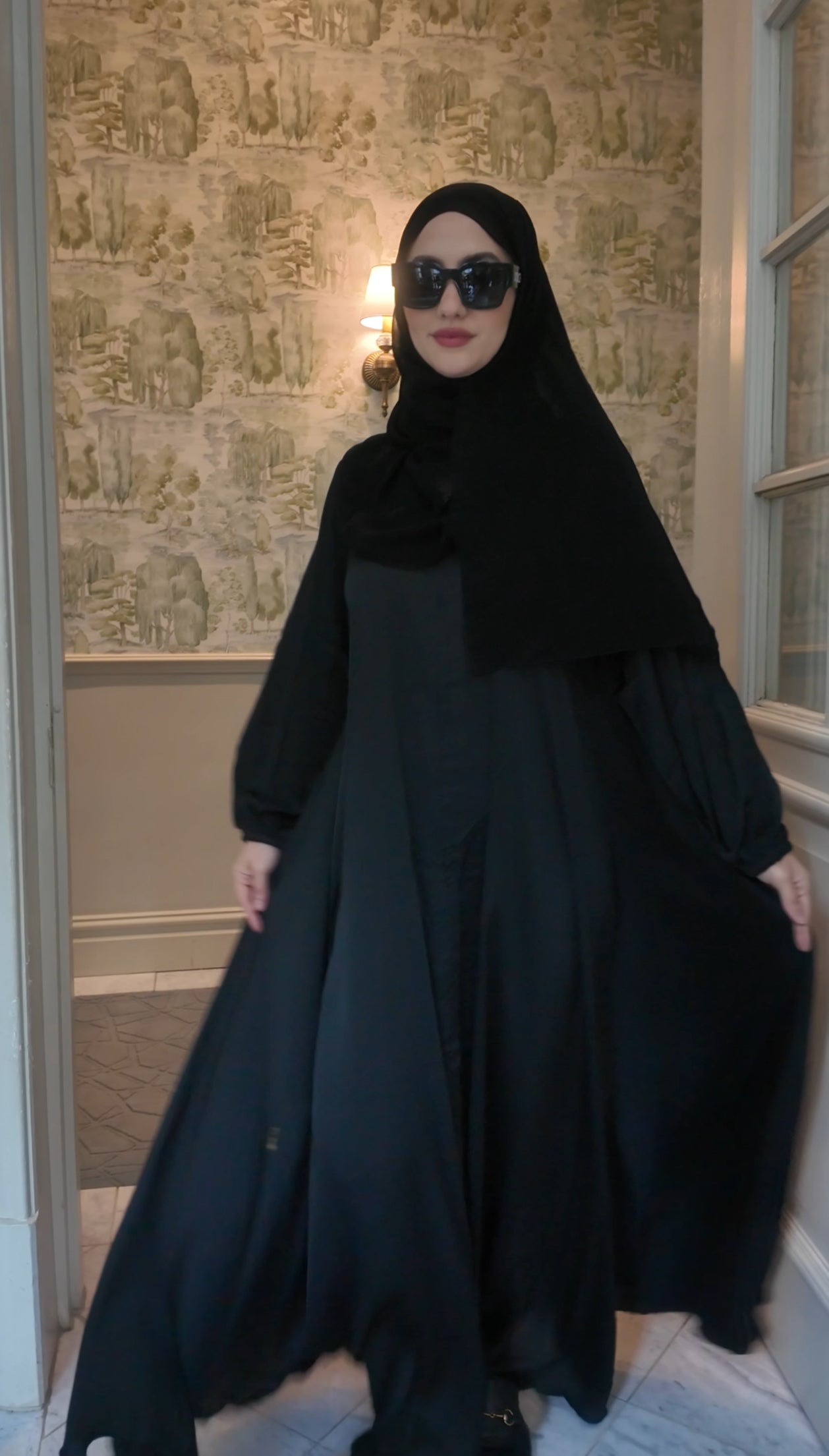 Black flow abayah with attached hijab