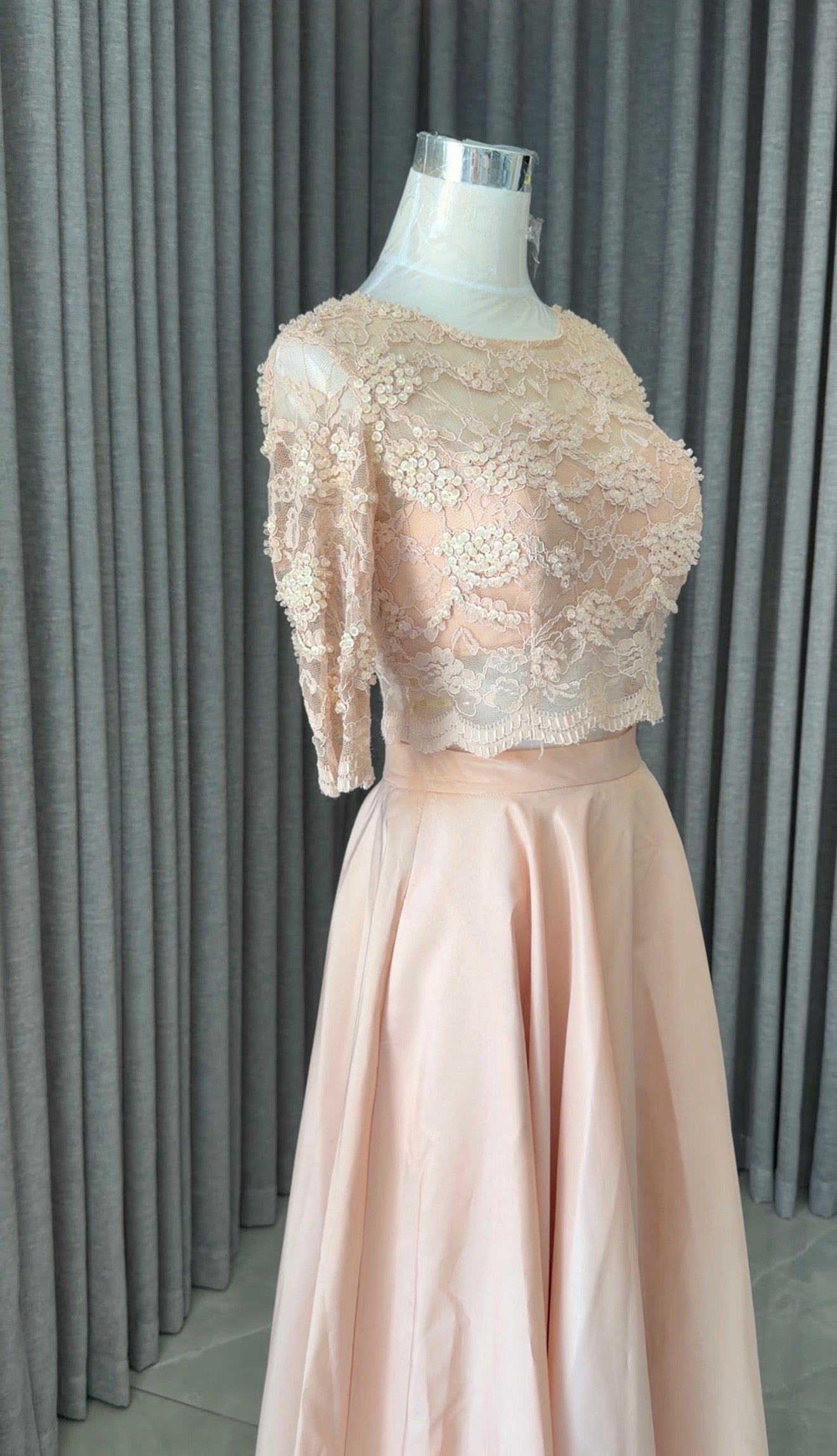 Peach beaded set with skirt