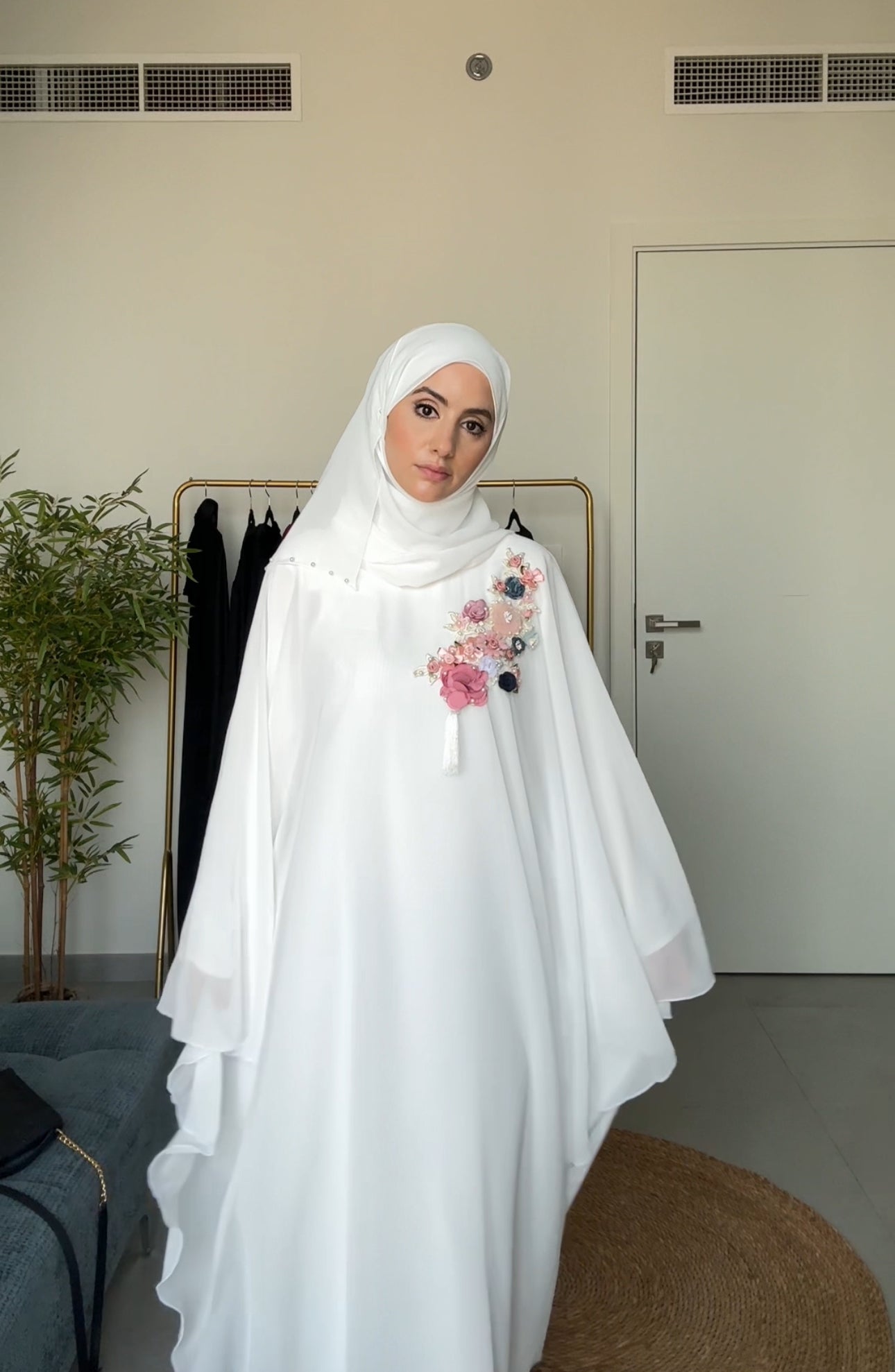 White Nikah Abayah with flower