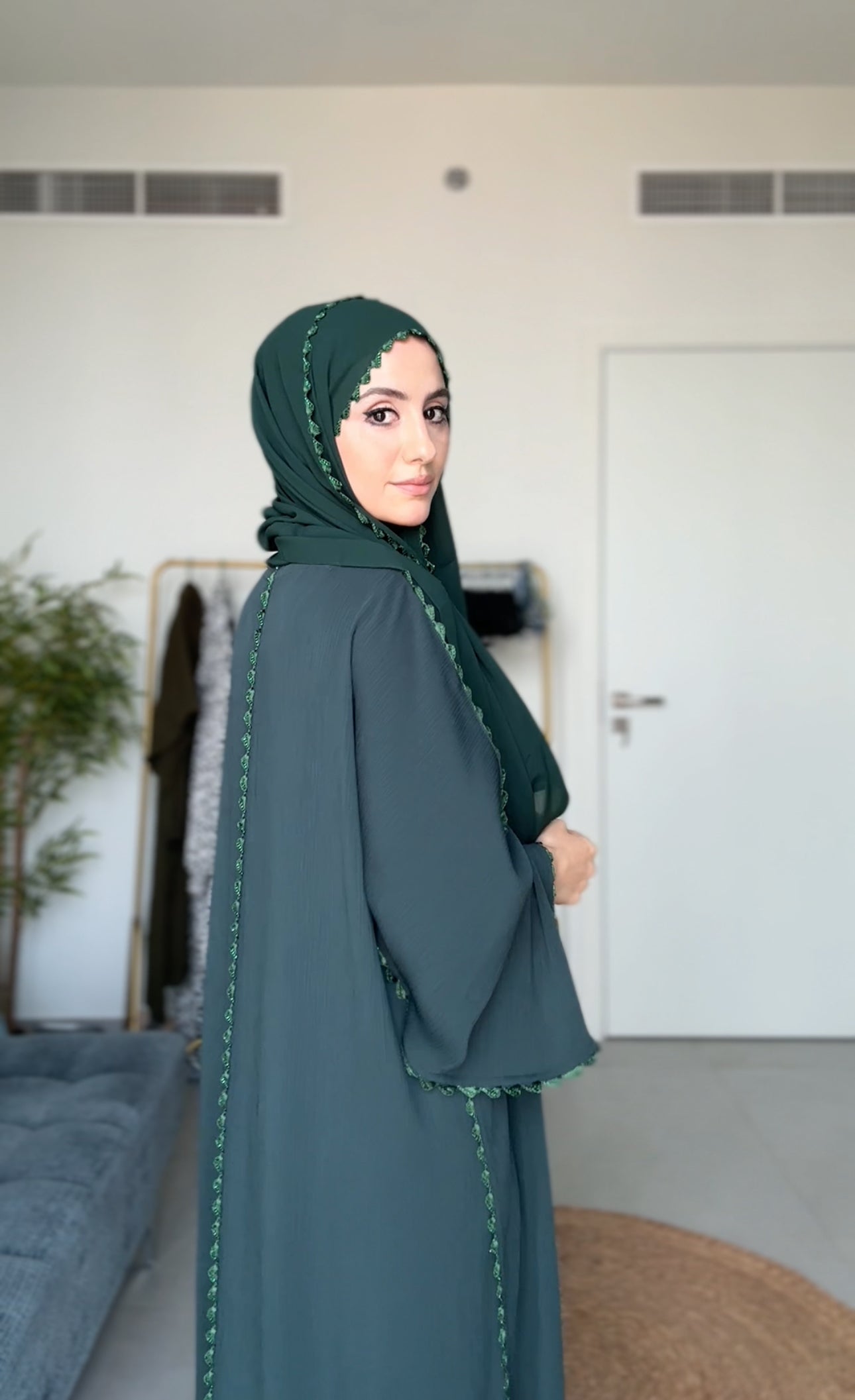 Dark Green Zoom Abayah with Embrodiery detail