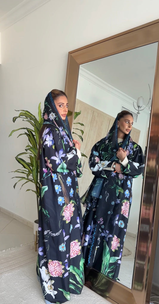 Black Floral Abayah