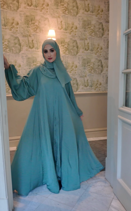 Light green flow Abayah with attached hijab