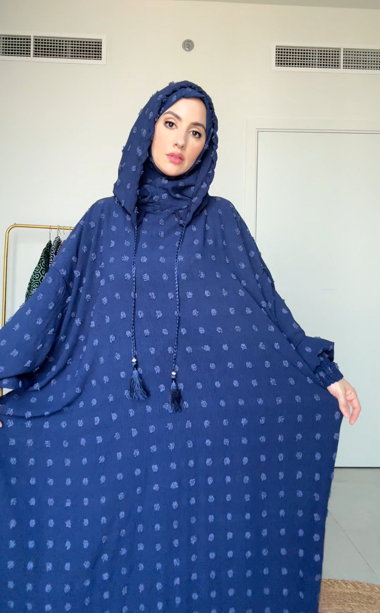 Navy with big dots burqa