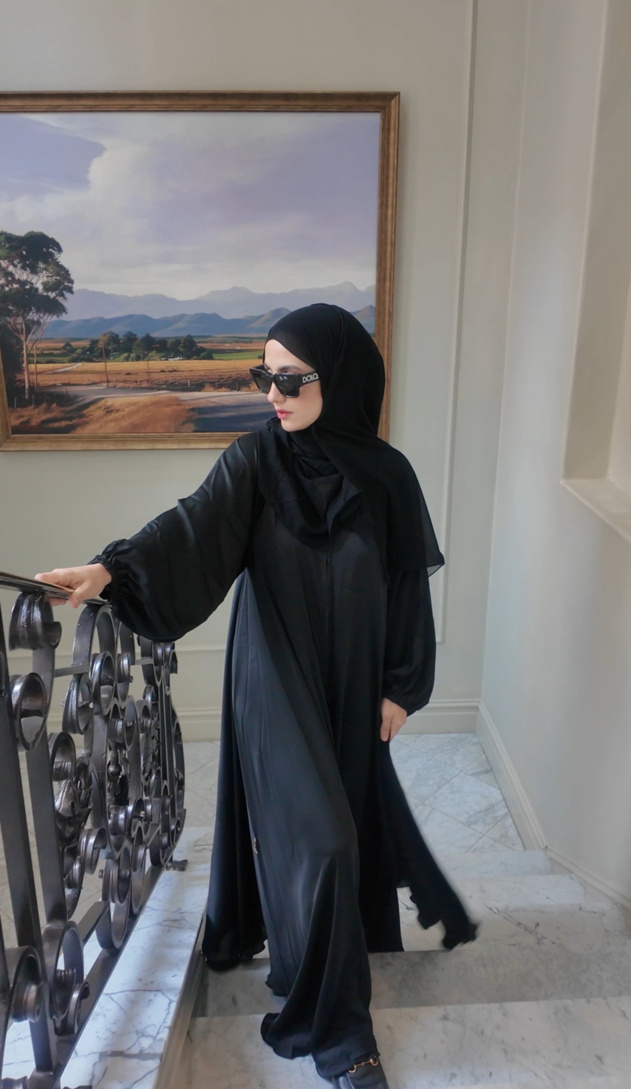 Black flow abayah with attached hijab