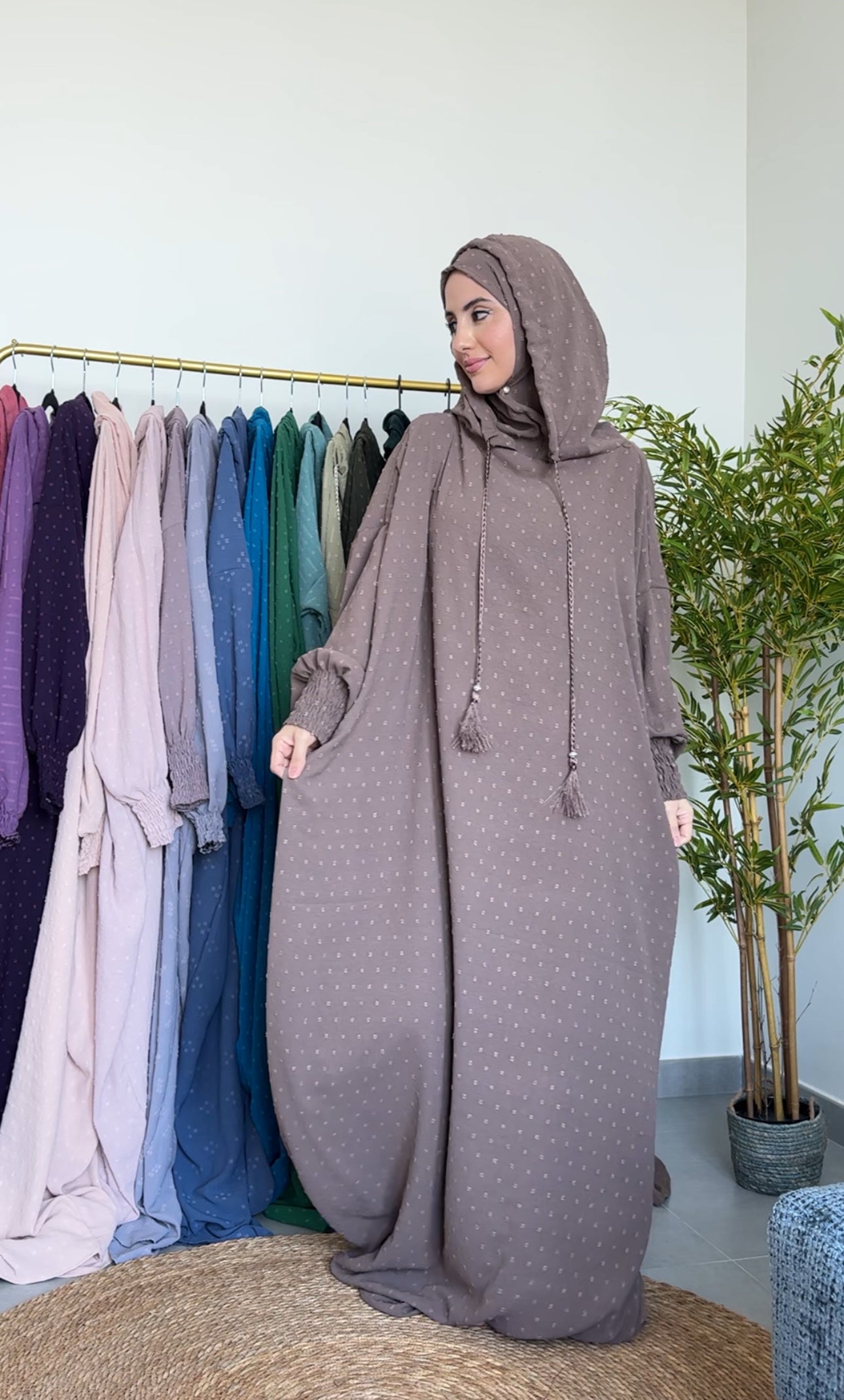 Neutral Medium brown burqa with dots