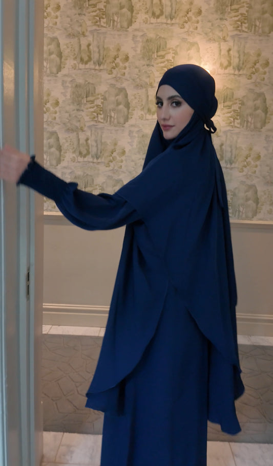 Navy Nada fabric Jilbab with long sleeve inner