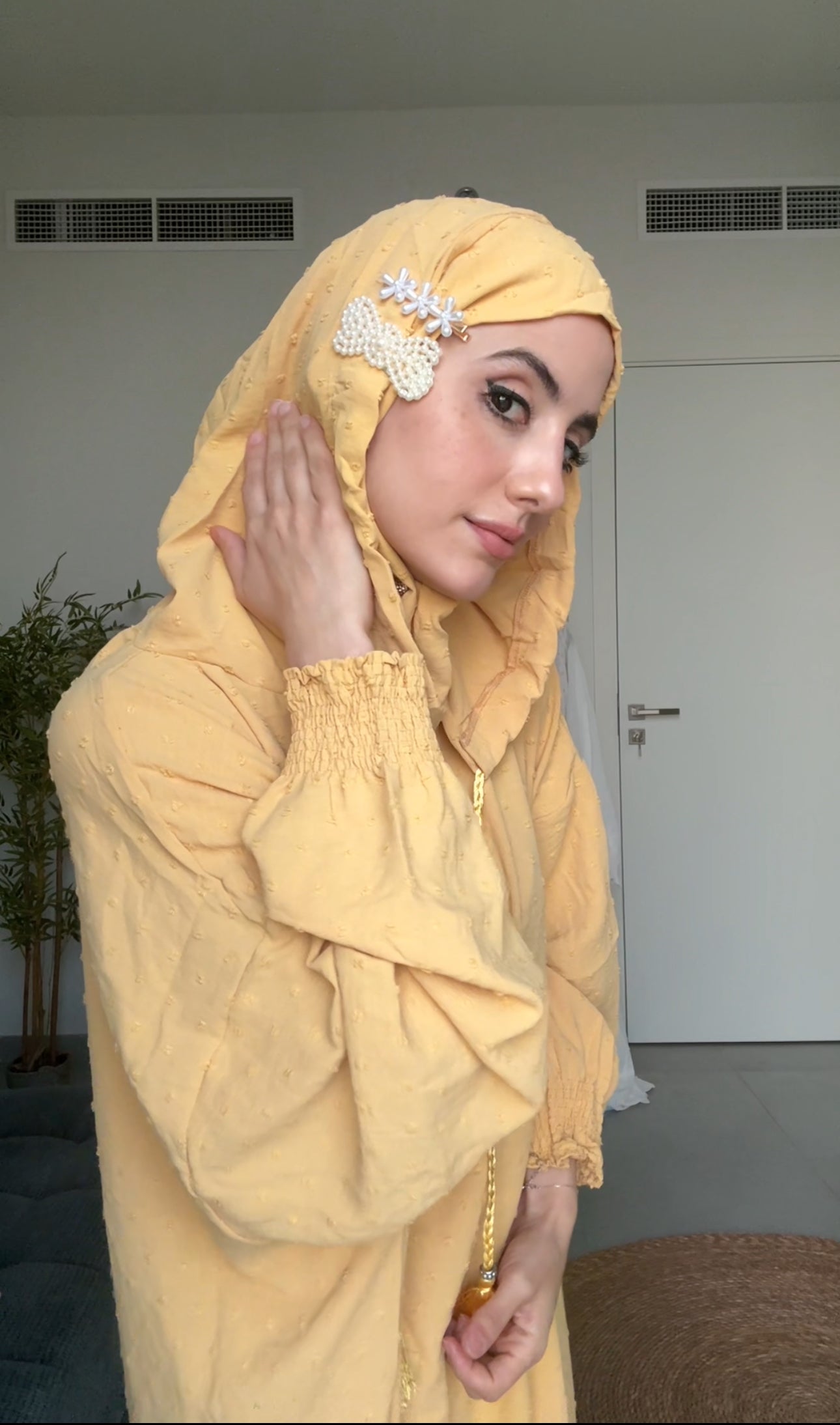 Light yellow burqa with yellow dots