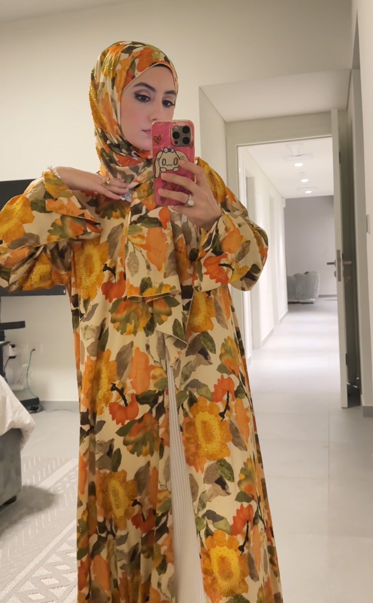 Orange 🍊 floral Abayah with matching scarf