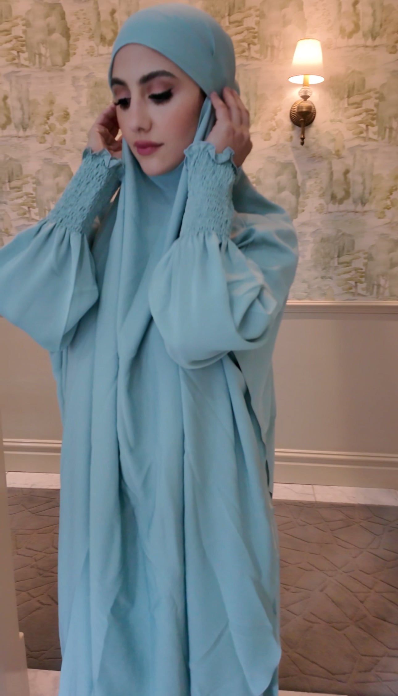 Green Nada fabric Jilbab with long sleeve inner