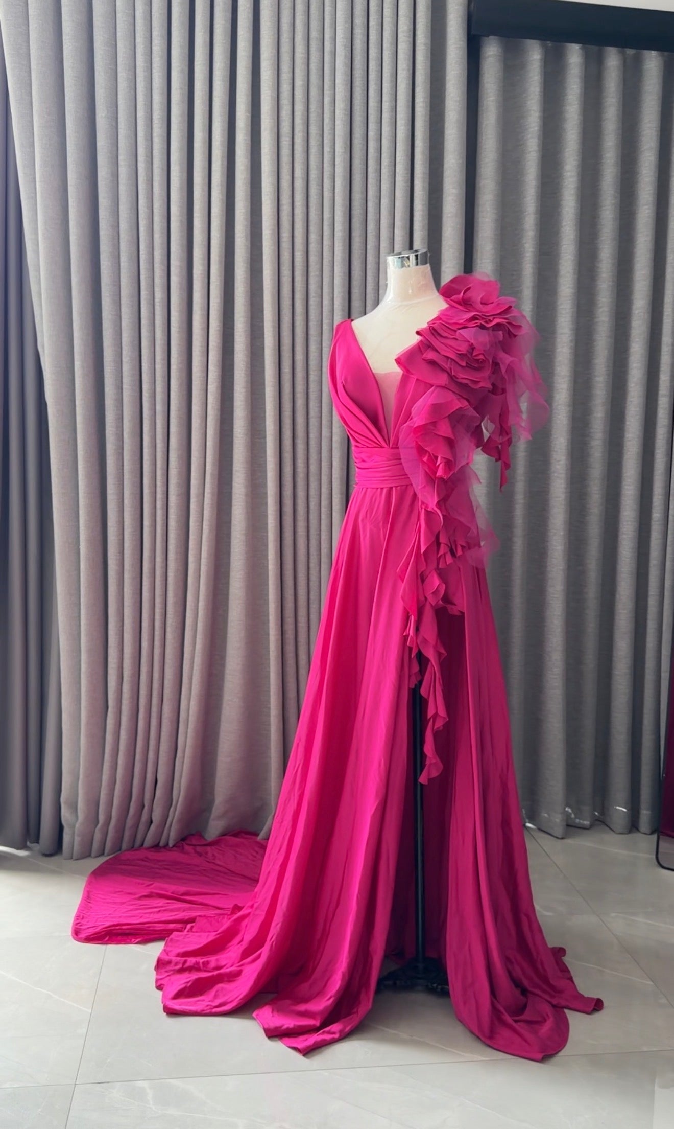 Pink floral bridal dress