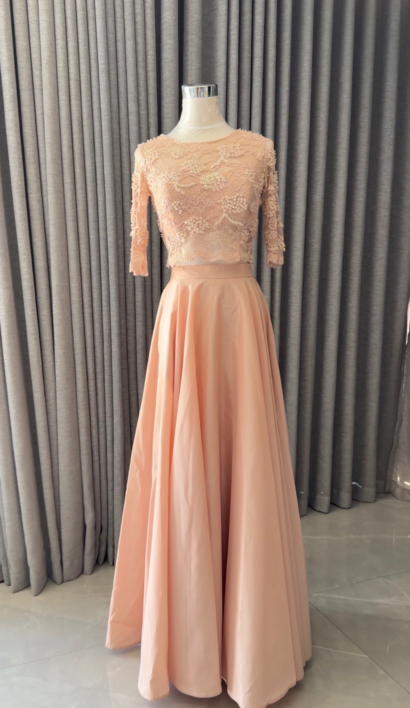 Peach beaded set with skirt