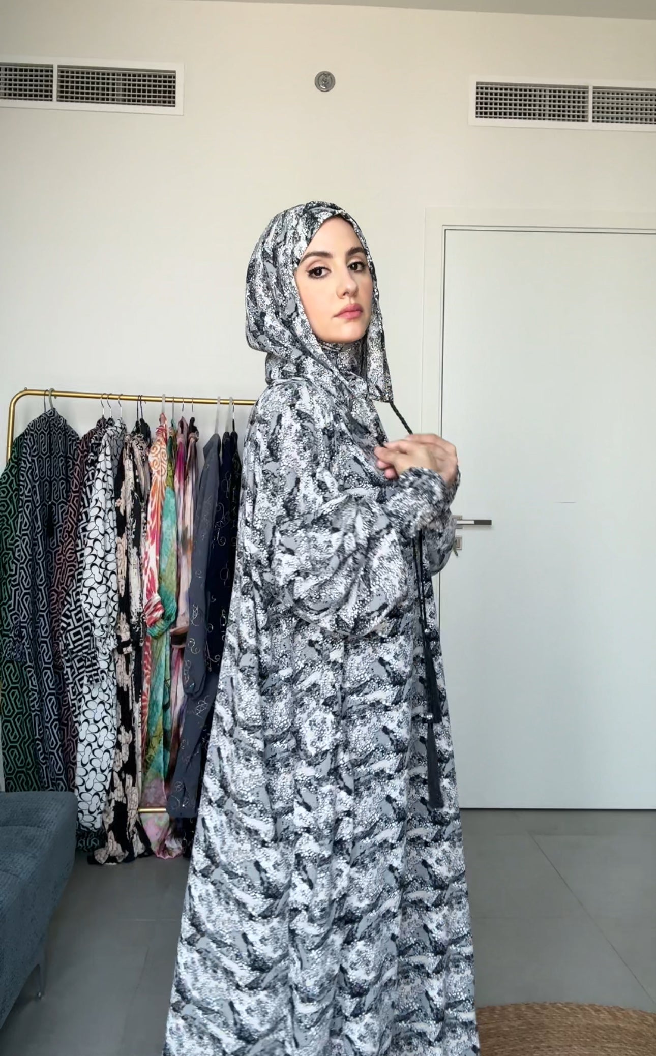 Black and white burqa with pockets