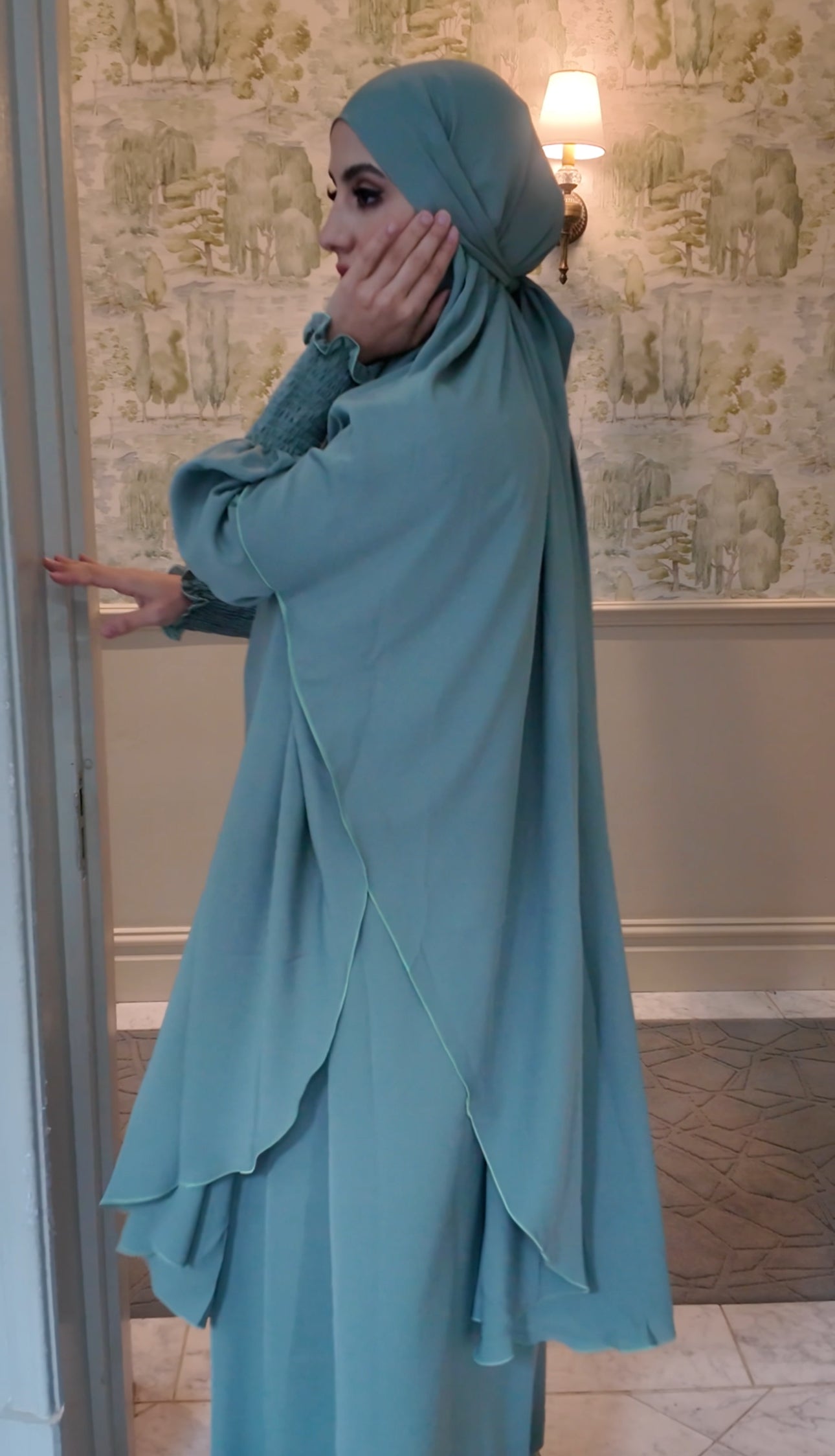 Green Nada fabric Jilbab with long sleeve inner