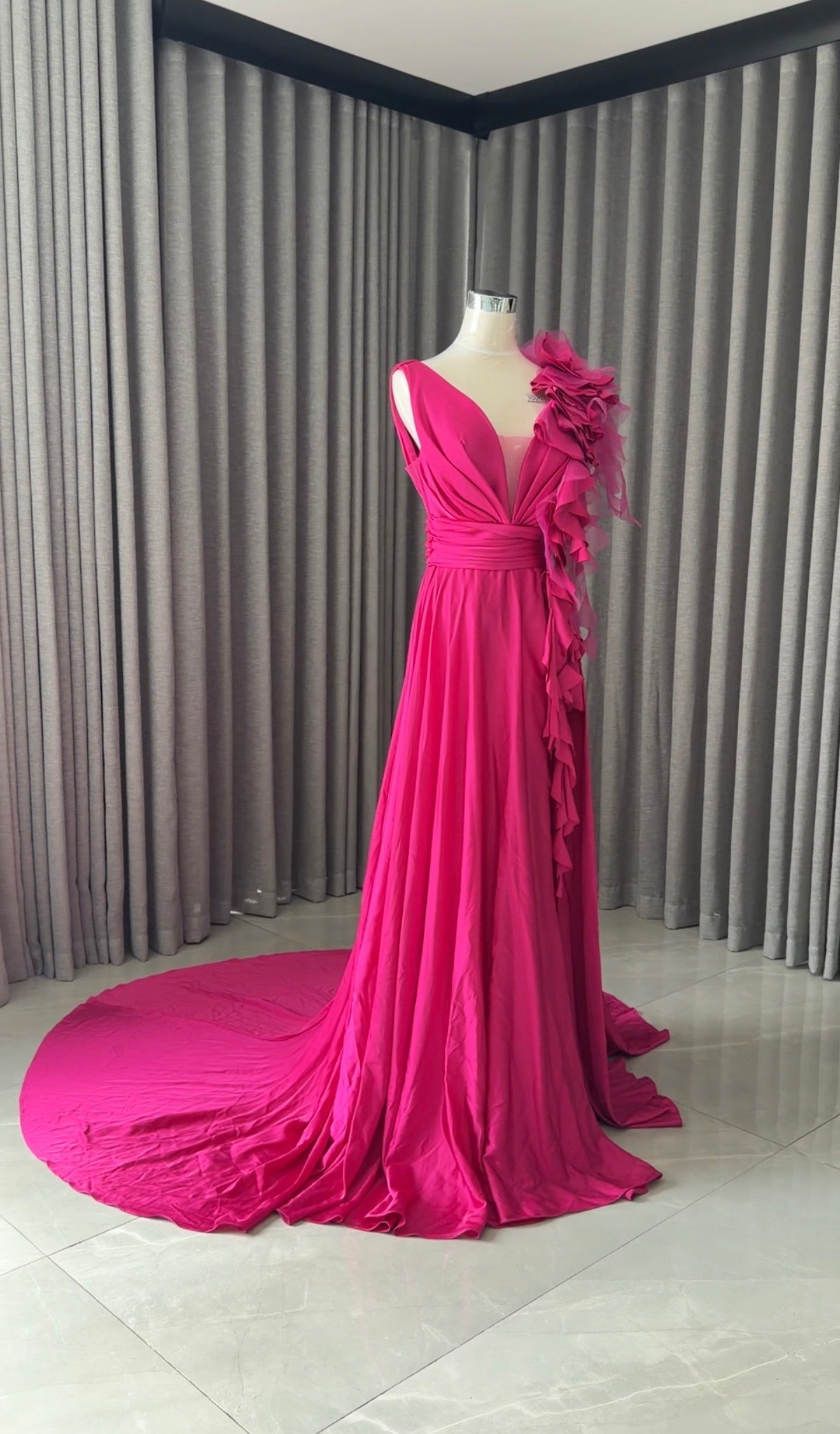 Pink floral bridal dress