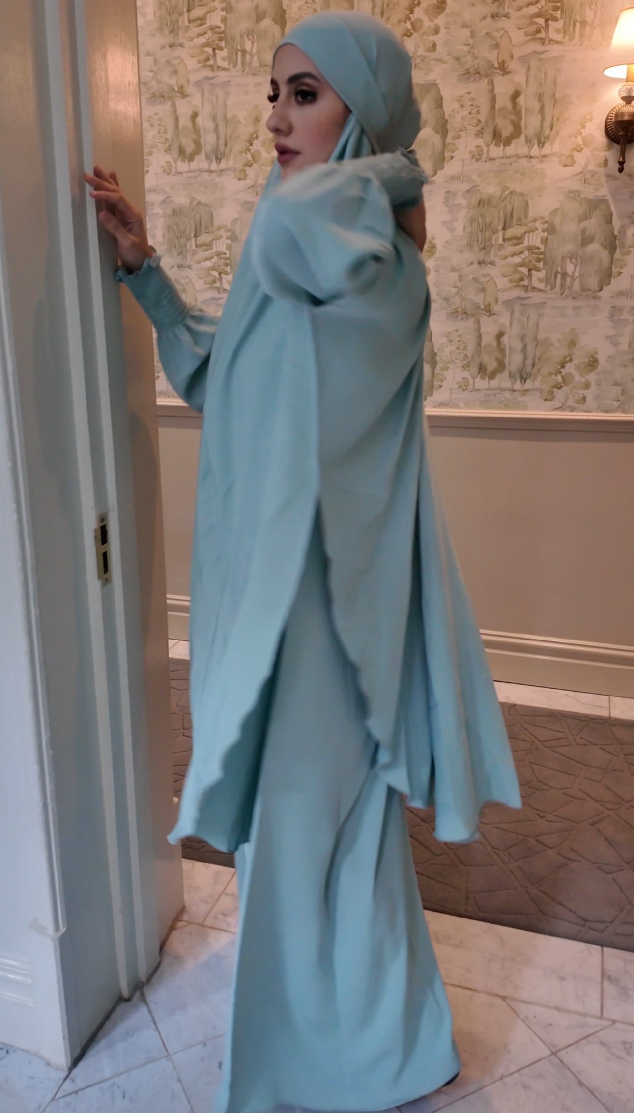 Green Nada fabric Jilbab with long sleeve inner
