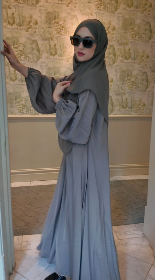 Khaki Green flow Abayah with attached hijab